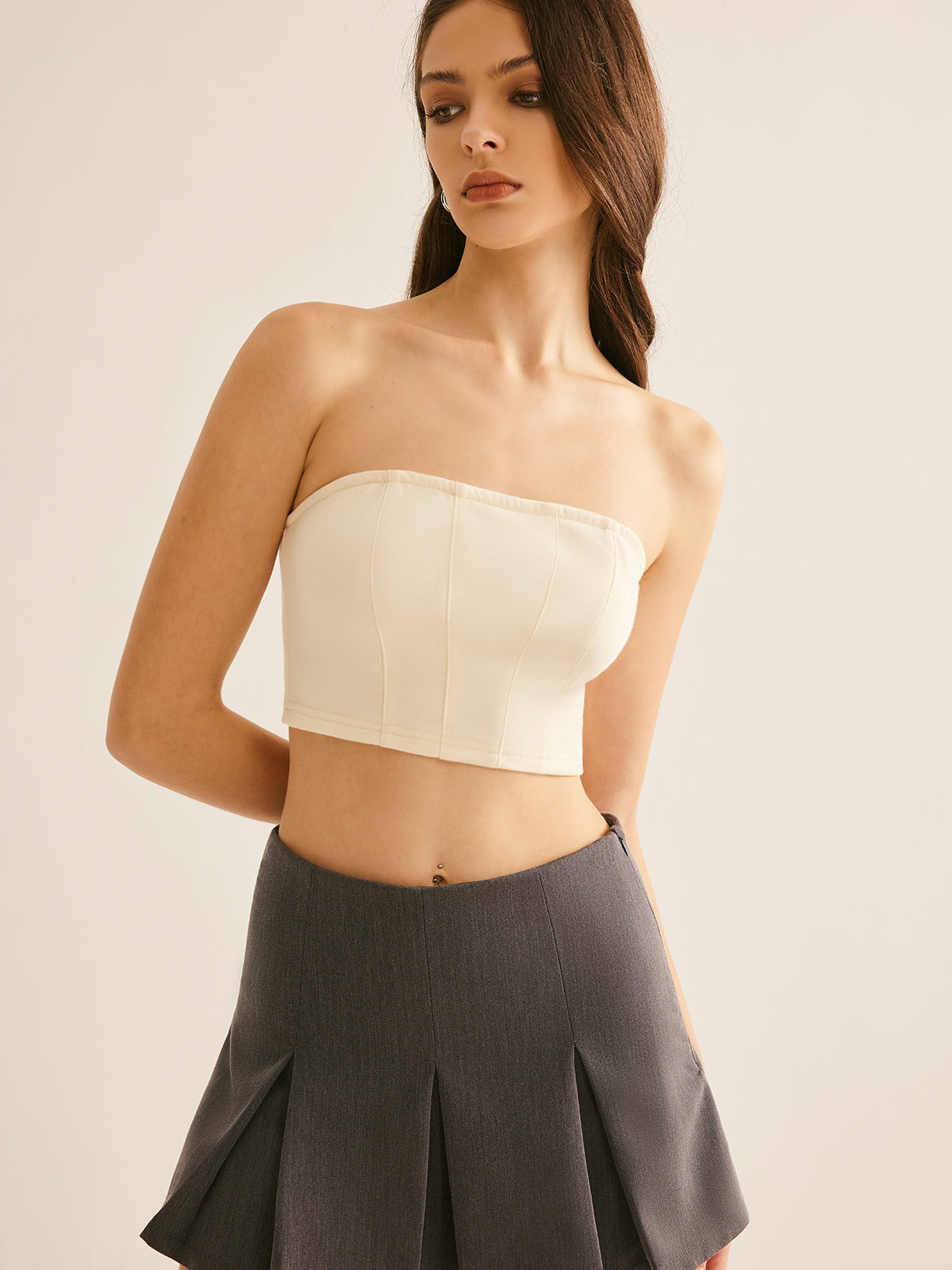 Callistari Piping Corset With Zipper Crop Hoodie-CALLISTARI