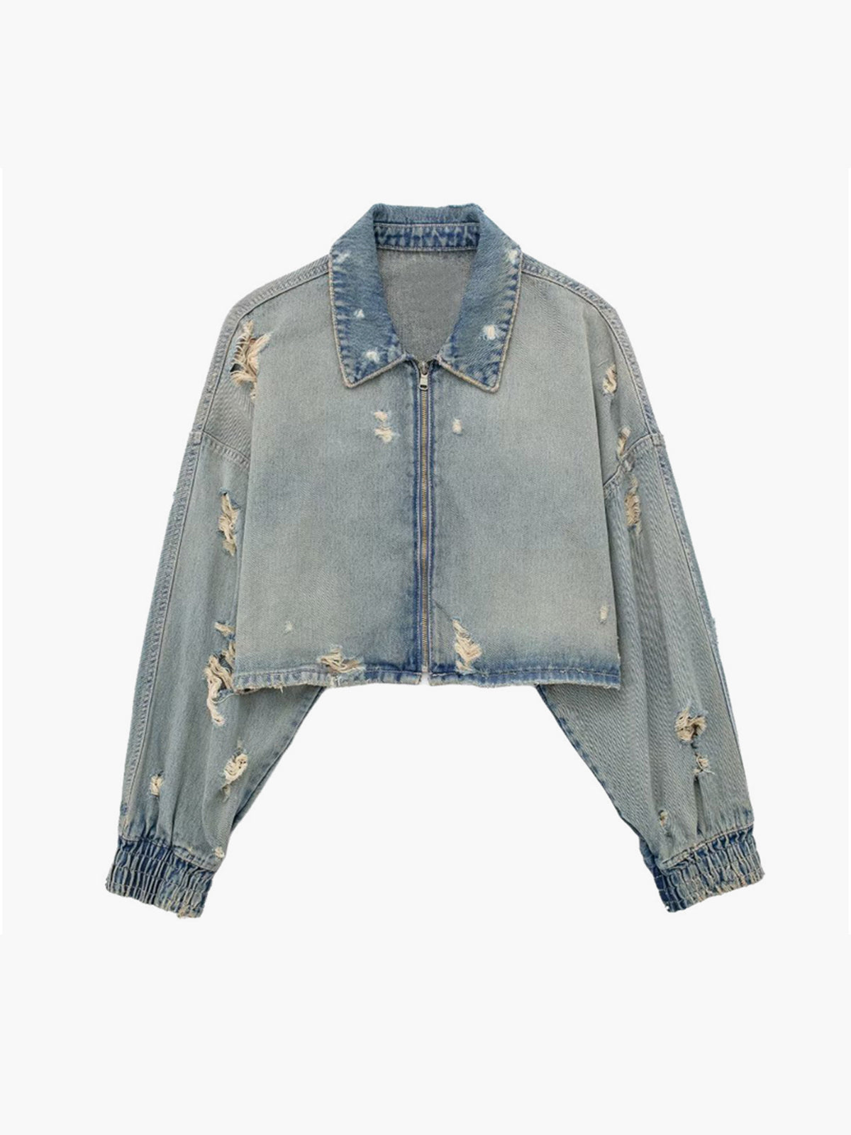 Callistari Vintage Crop Zipper Denim Jacket-CALLISTARI
