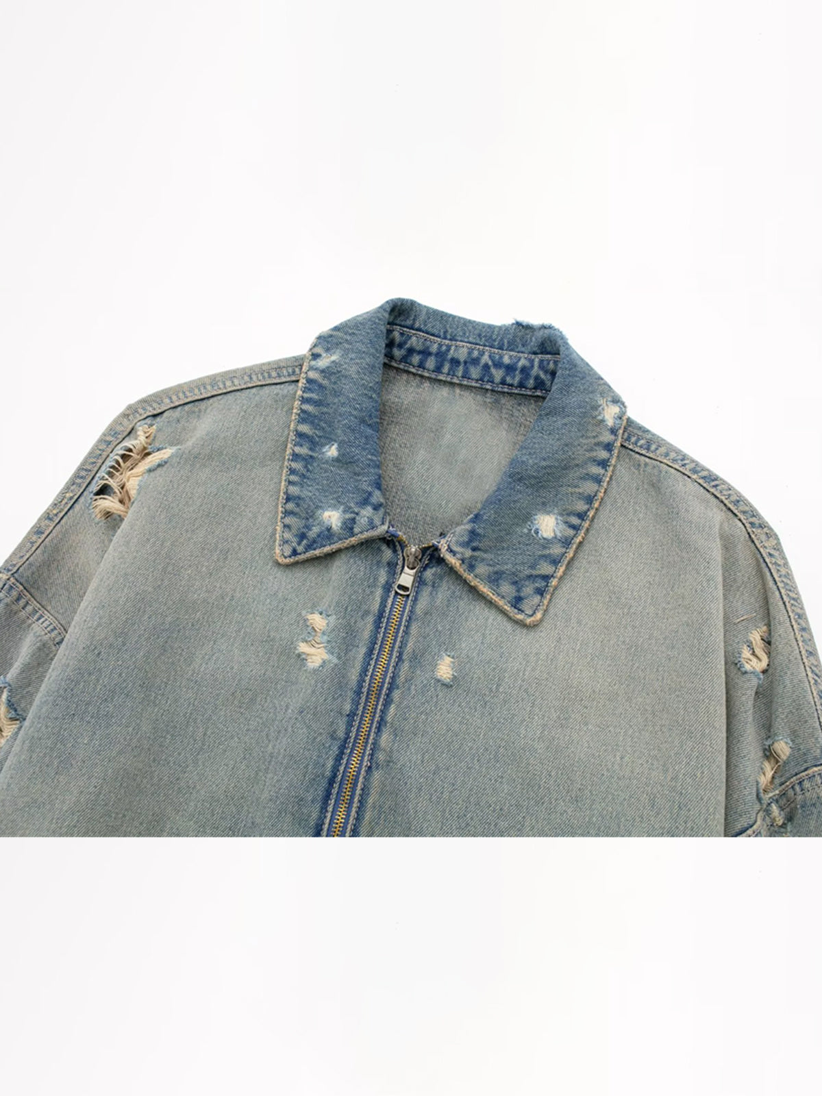 Callistari Vintage Crop Zipper Denim Jacket-CALLISTARI