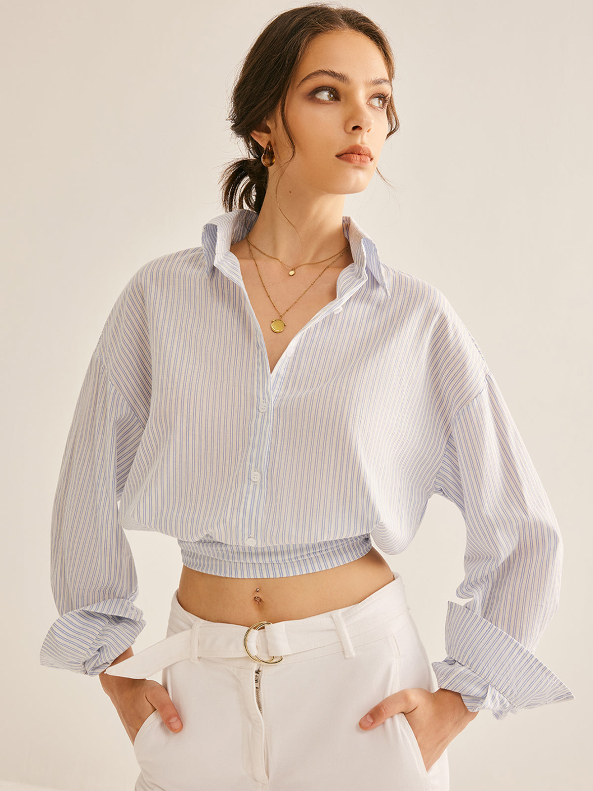 Callistari Pinstripe Semi-Sheer Polo Shirt-CALLISTARI
