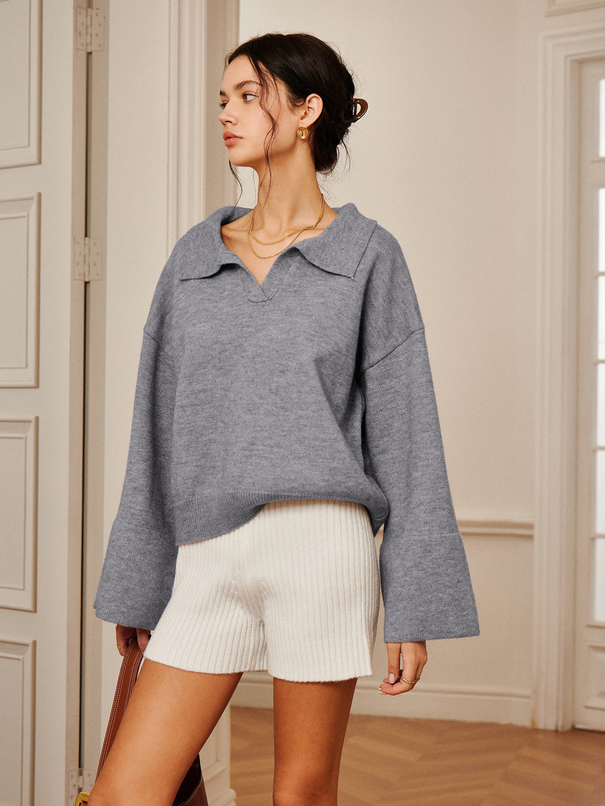 Callistari Polo Collar Pullover Knit Top-CALLISTARI