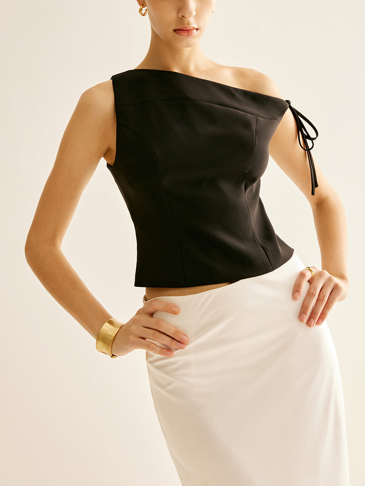 Callistari Asymmetrical One-Shoulder Lace Up Blouse-CALLISTARI