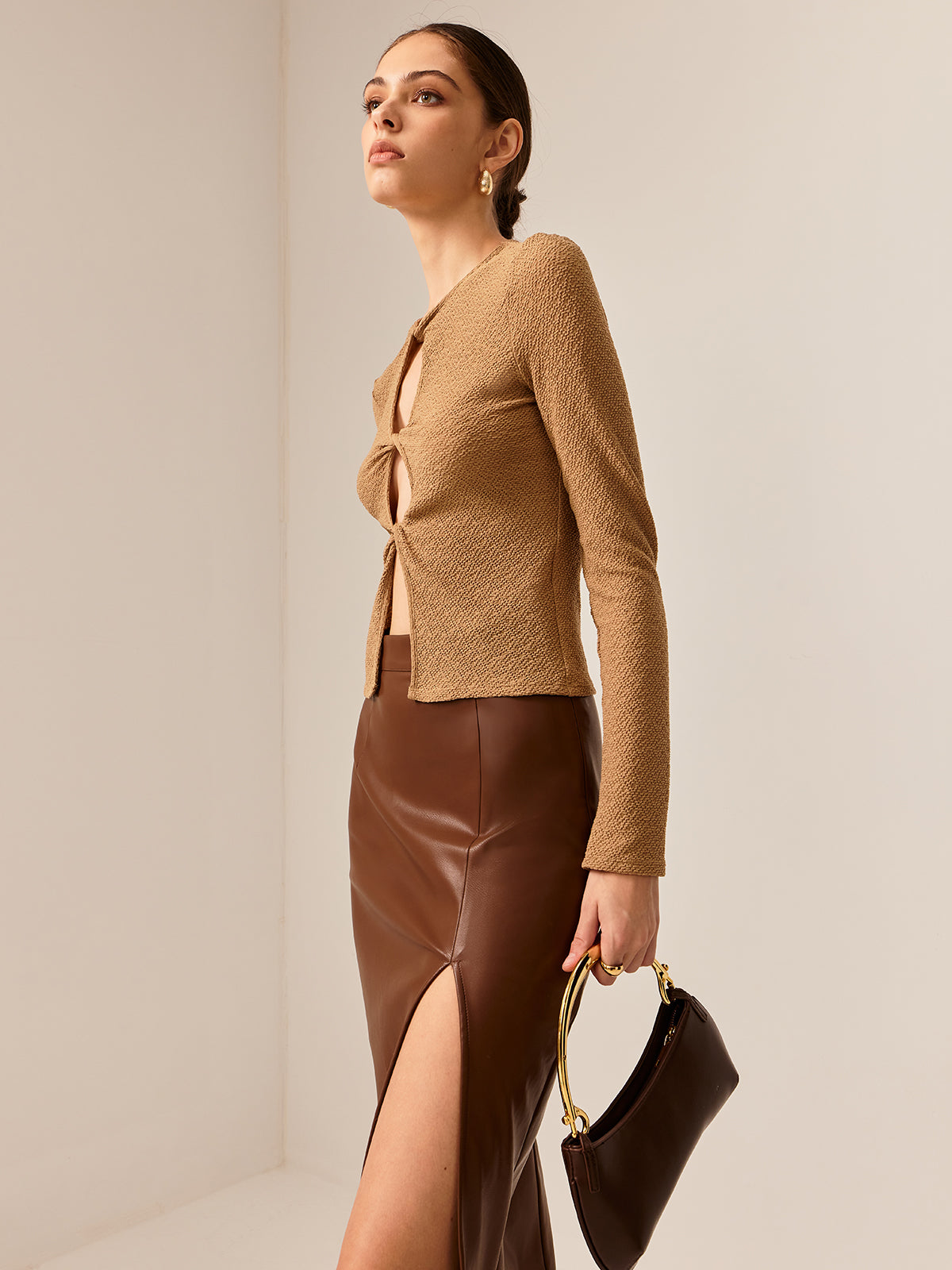 Callistari Cutout Twist Slim Blouse-CALLISTARI