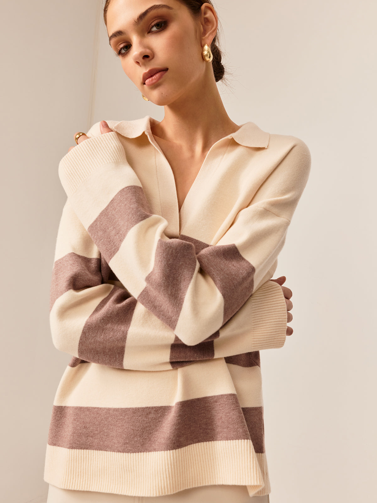 Two Tone Striped Polo Sweater-CALLISTARI