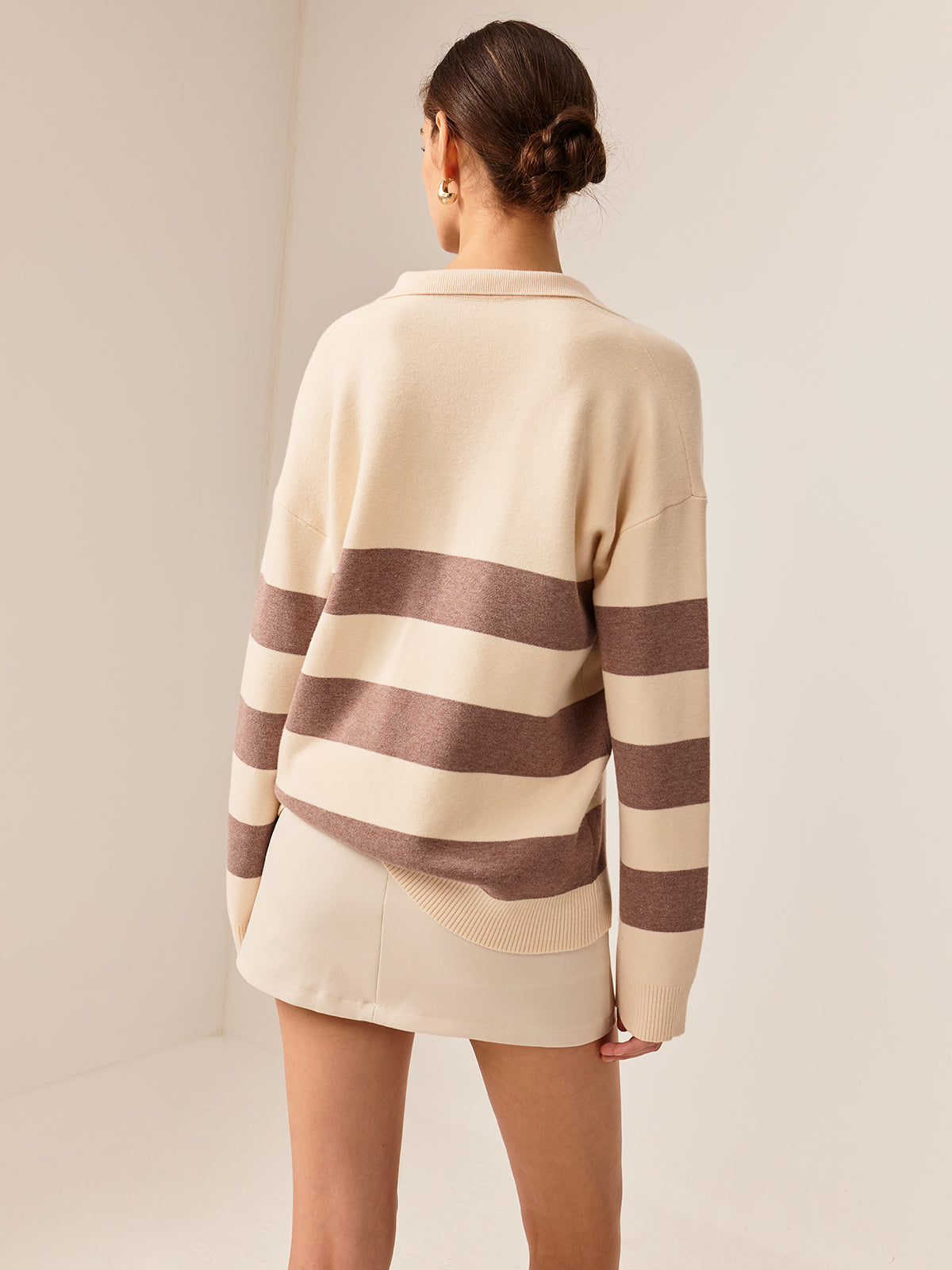 Two Tone Striped Polo Sweater-CALLISTARI