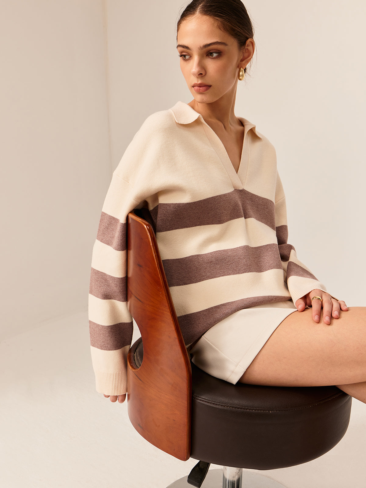 Two Tone Striped Polo Sweater-CALLISTARI