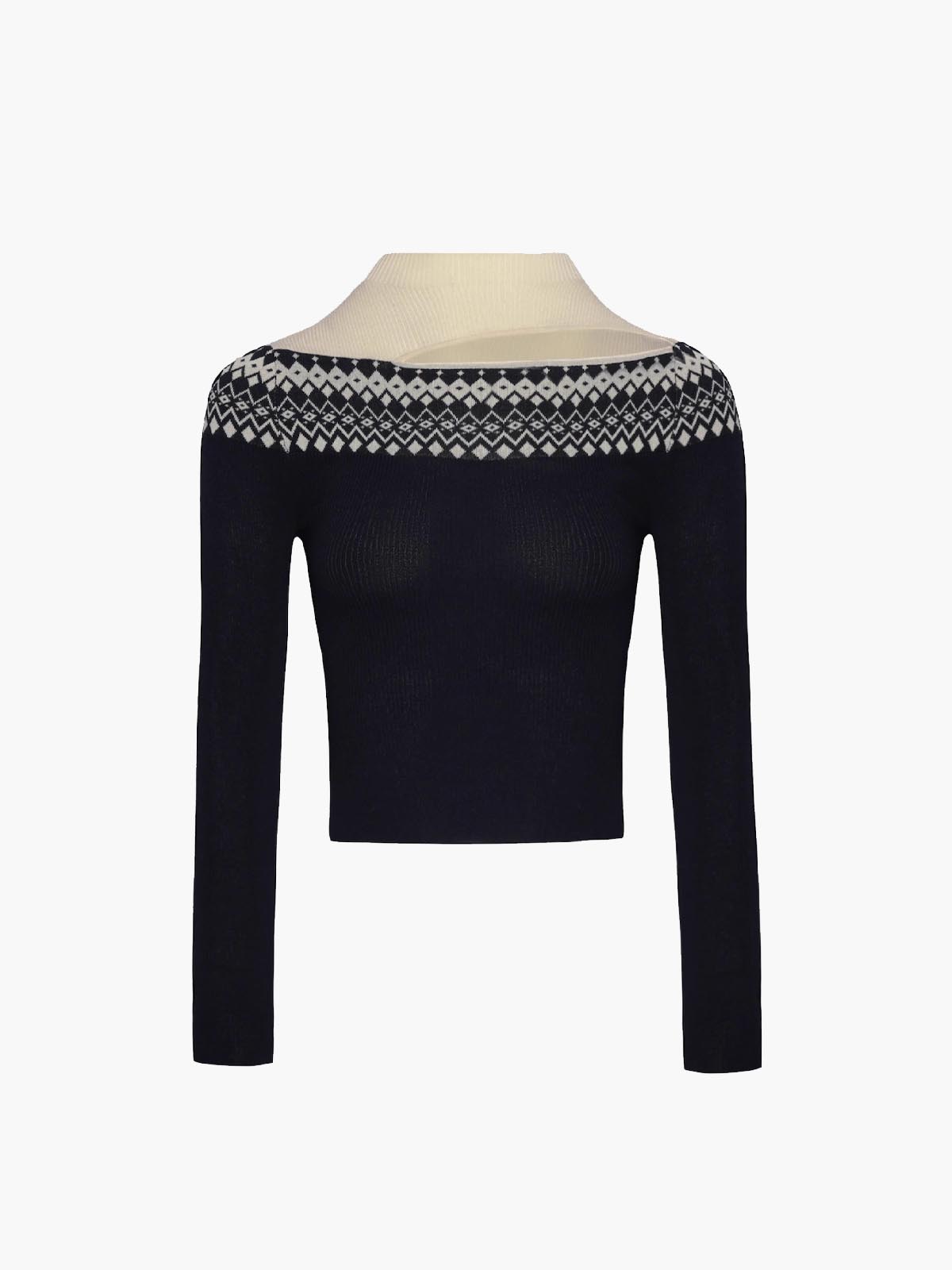 Two Tone Cutout Slim Sweater-CALLISTARI