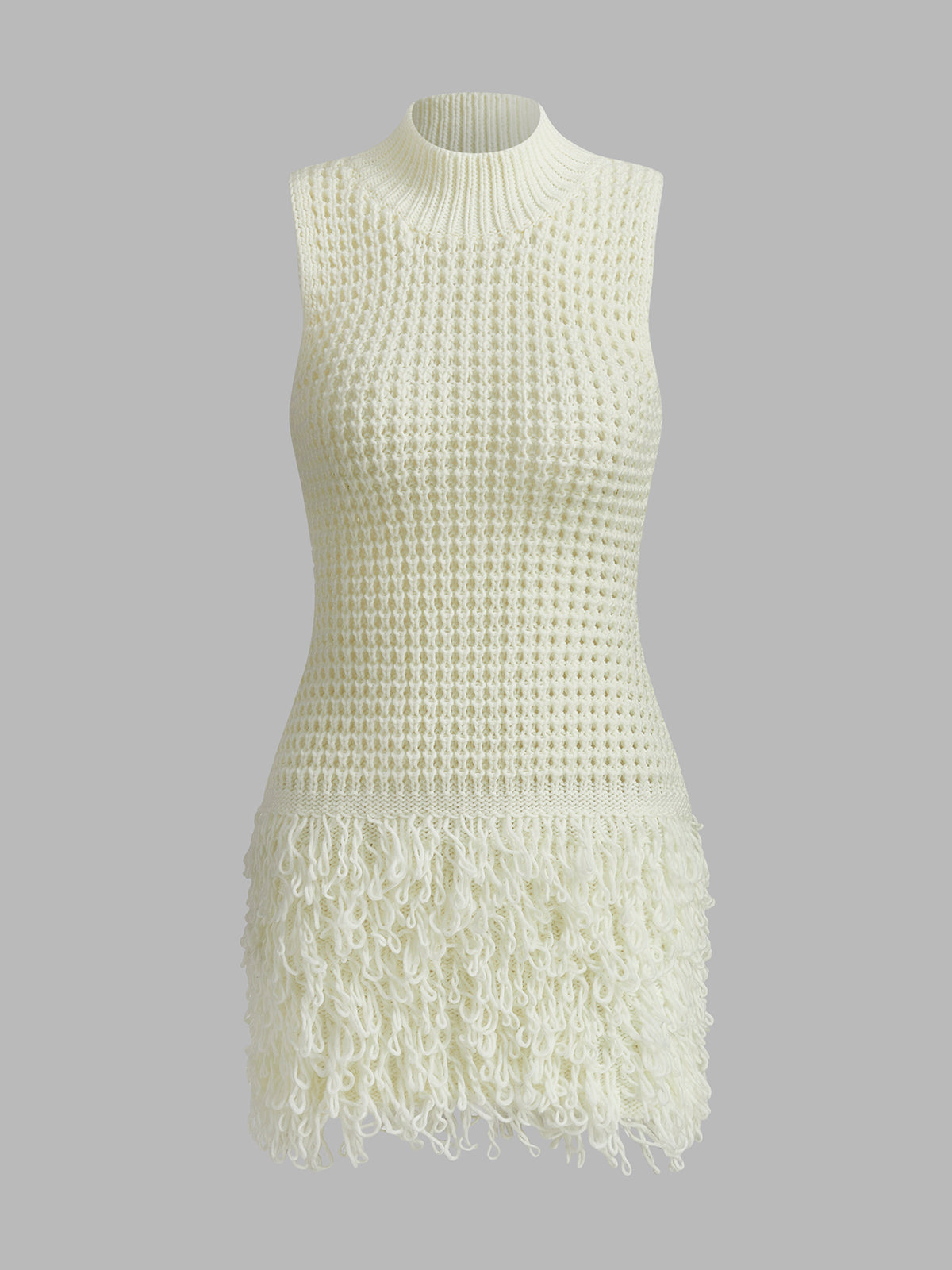 Stand Collar Tassel Knit Dress-CALLISTARI