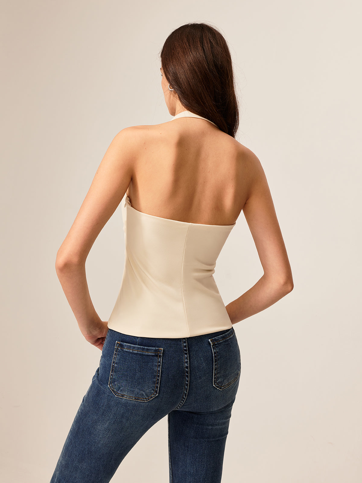 Callistari Sweetheart Pleated Cutout Halter Top-CALLISTARI