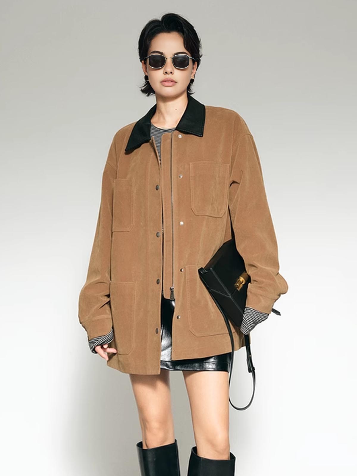 Contrast Collar Suede Blazer-CALLISTARI