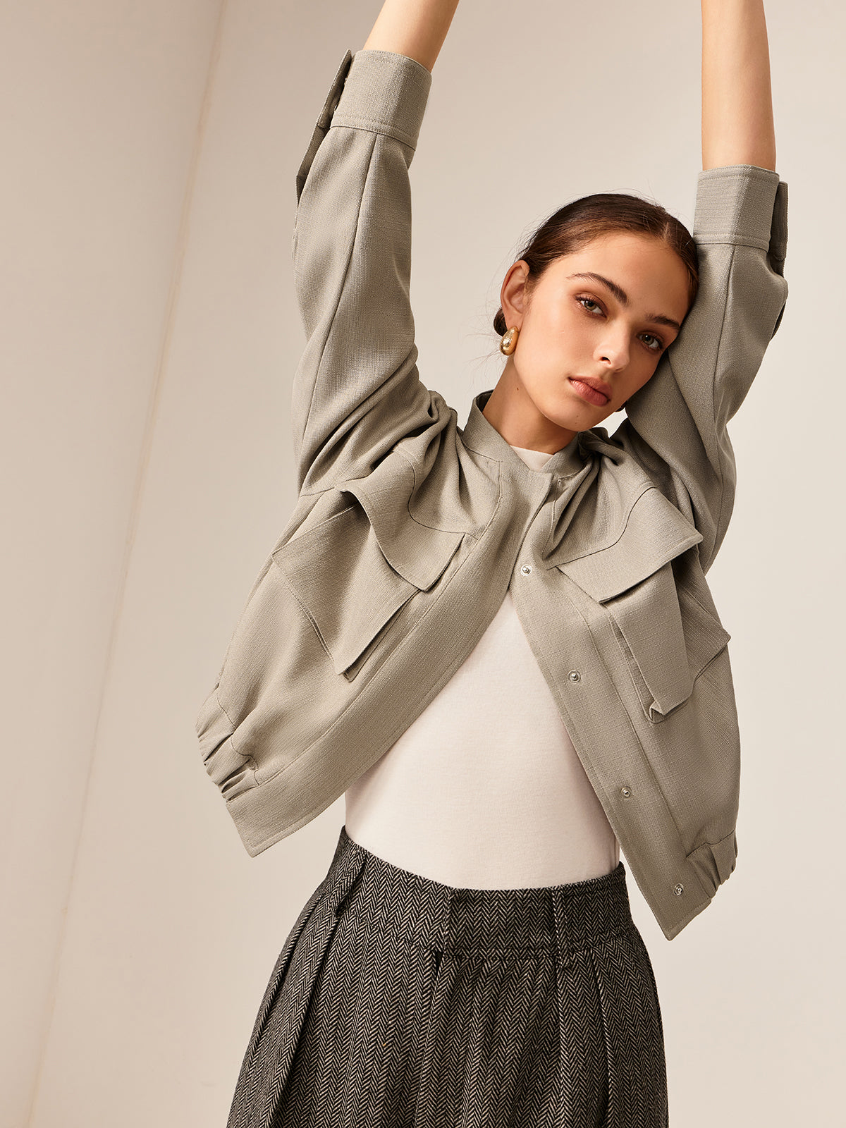 Callistari Plain Long Sleeve Cargo Jacket-CALLISTARI