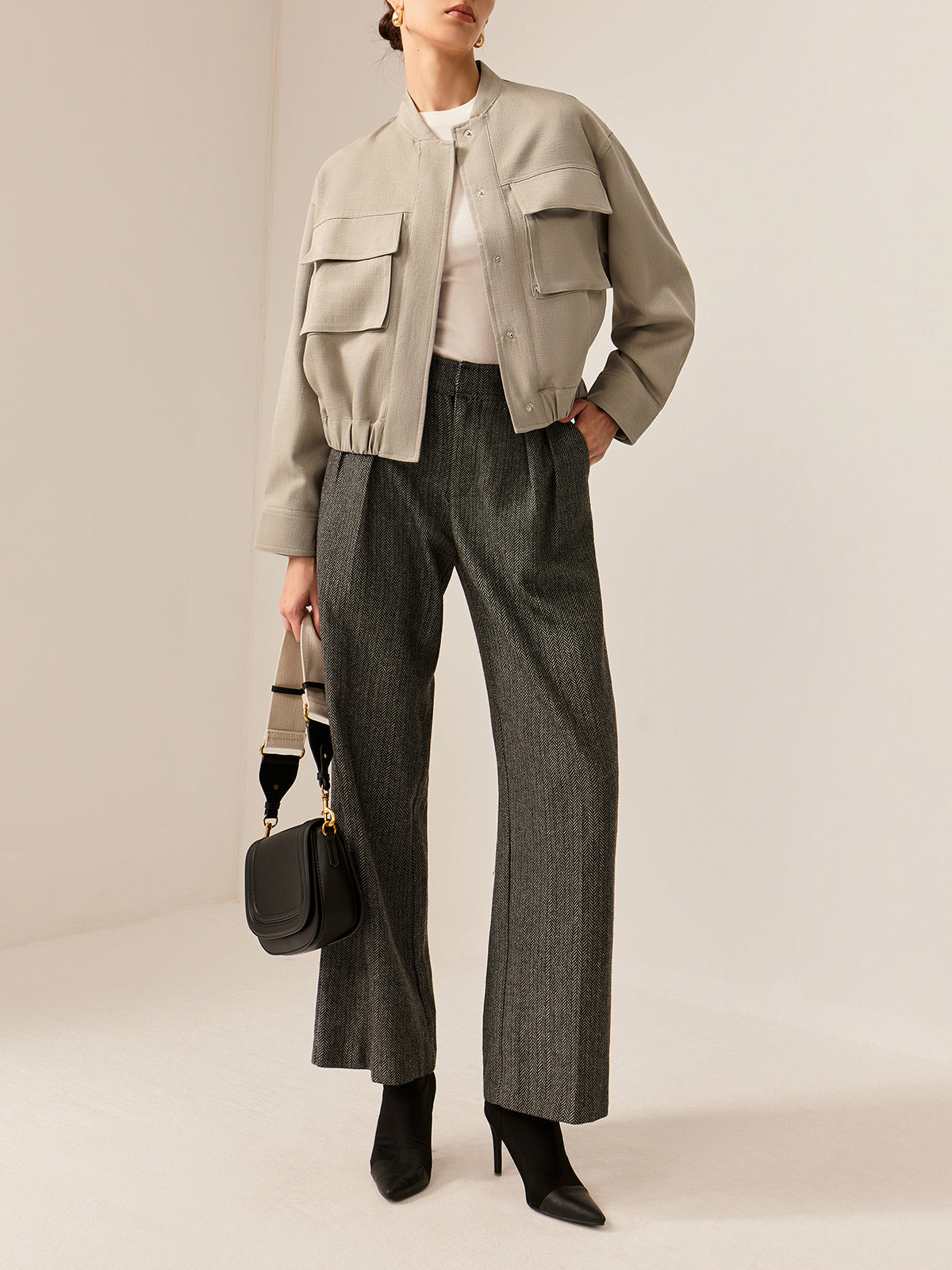 Callistari Plain Long Sleeve Cargo Jacket-CALLISTARI