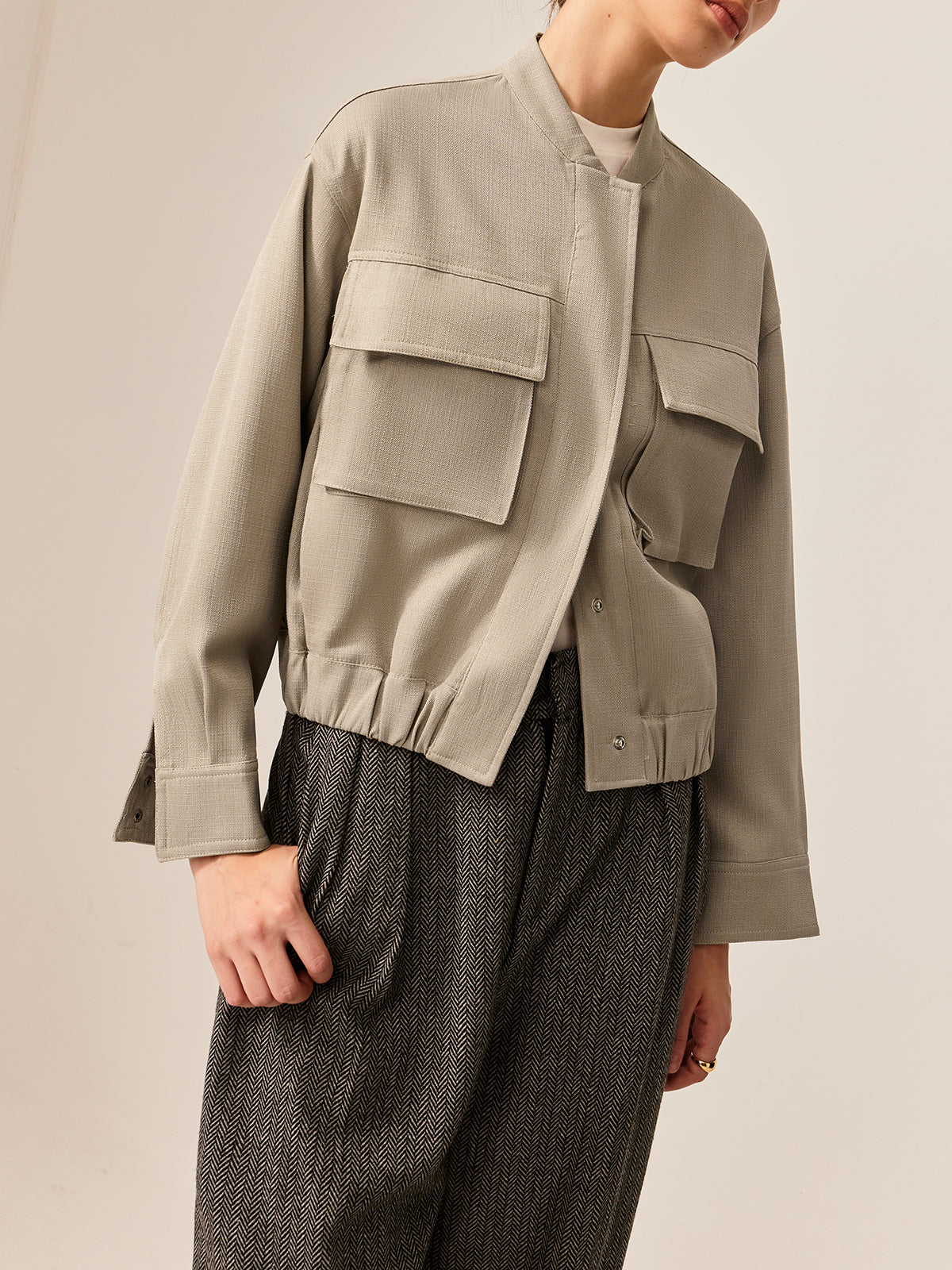 Callistari Plain Long Sleeve Cargo Jacket-CALLISTARI