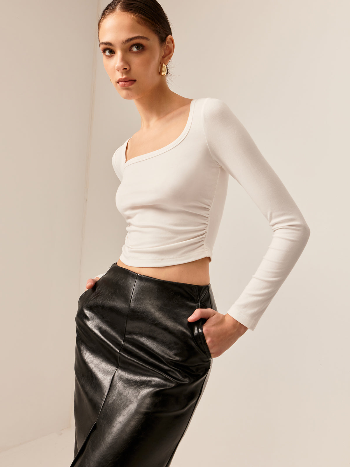 Callistari Backless Pleated Bow Crop T-Shirt-CALLISTARI