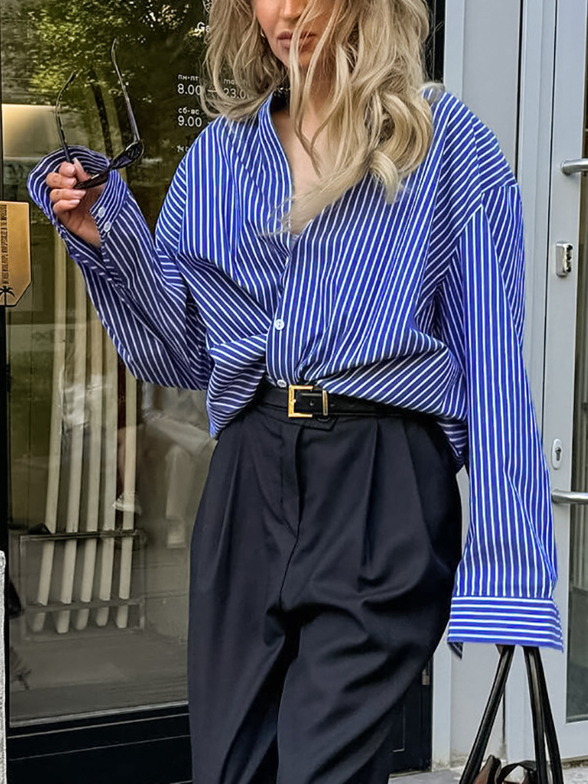 Callistari Pinstripe Breasted Loose Shirt-CALLISTARI