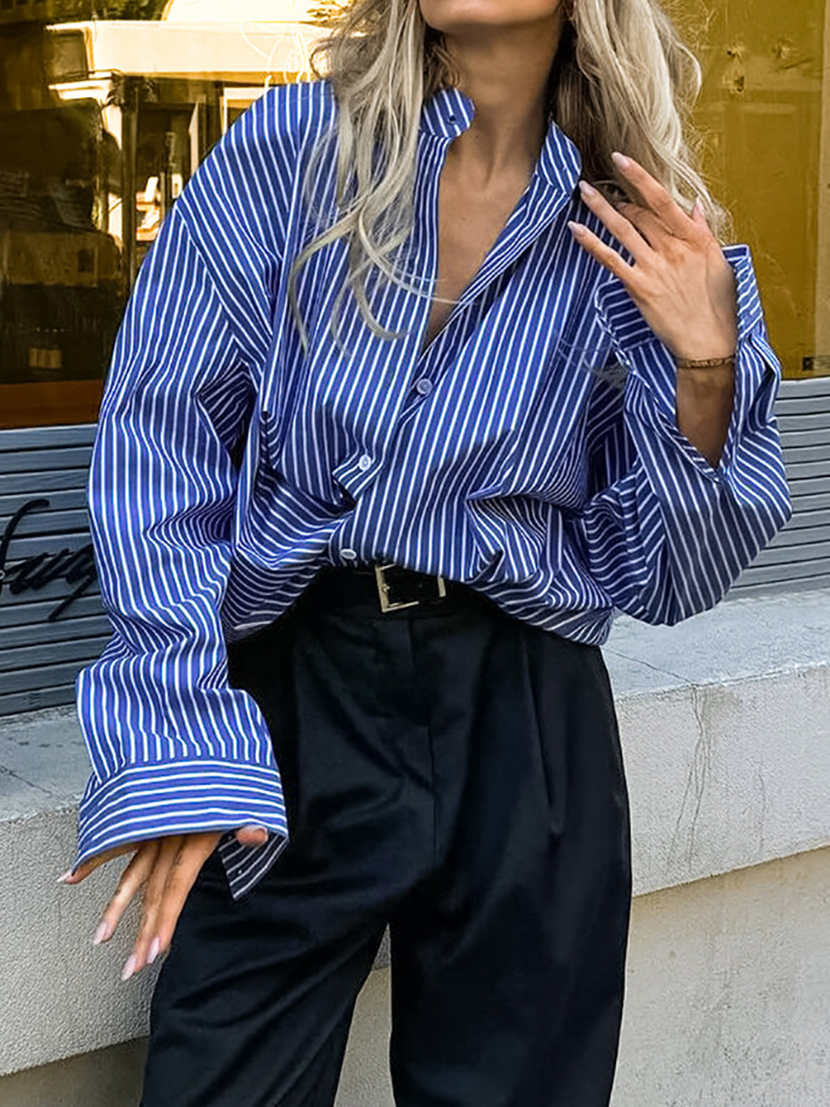 Callistari Pinstripe Breasted Loose Shirt-CALLISTARI