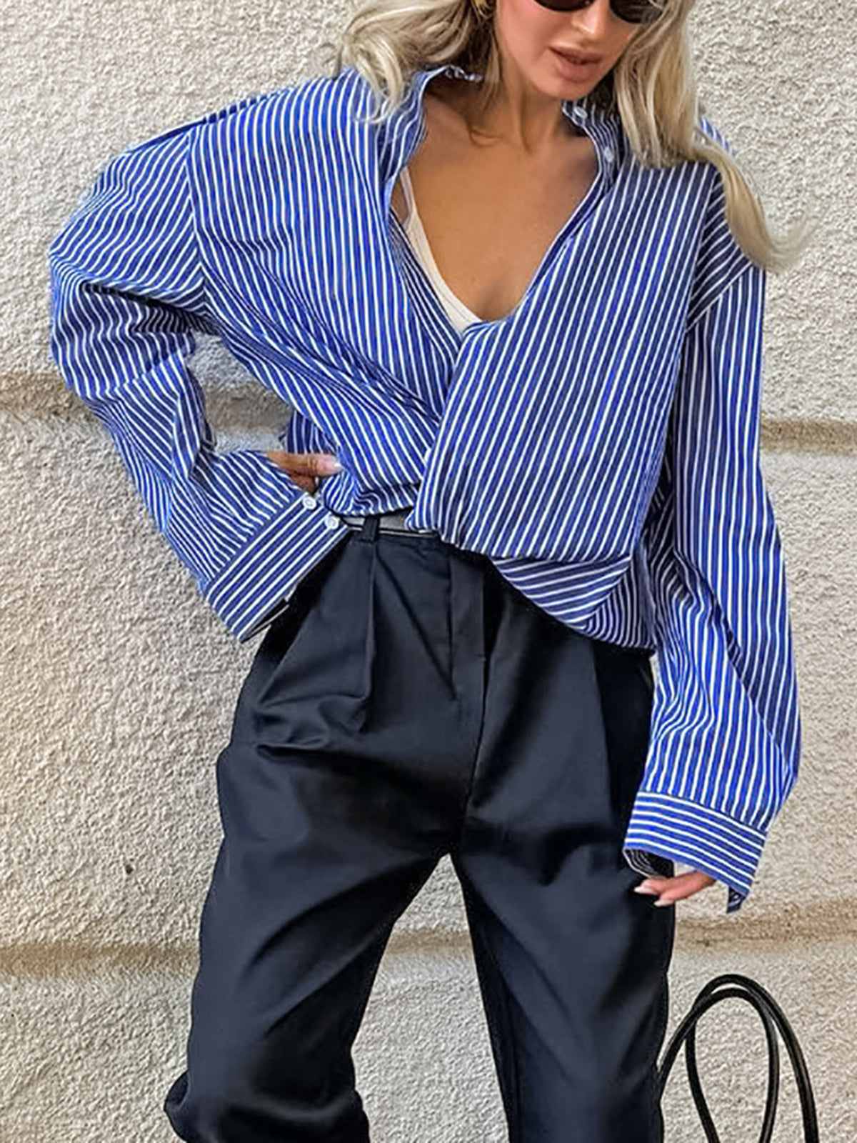 Callistari Pinstripe Breasted Loose Shirt-CALLISTARI
