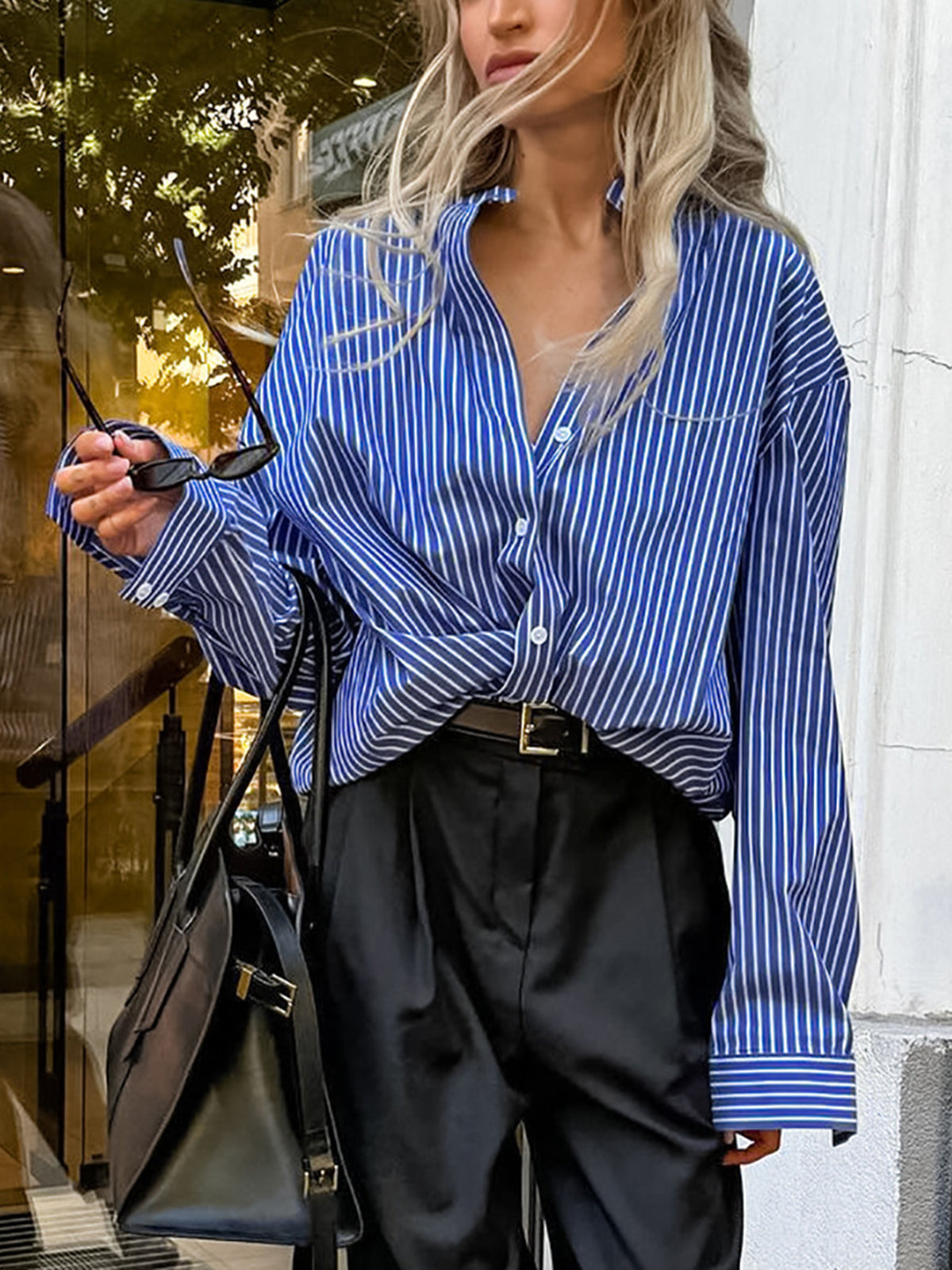 Callistari Pinstripe Breasted Loose Shirt-CALLISTARI