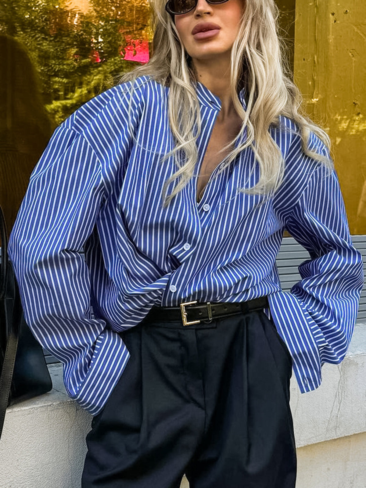 Callistari Pinstripe Breasted Loose Shirt-CALLISTARI