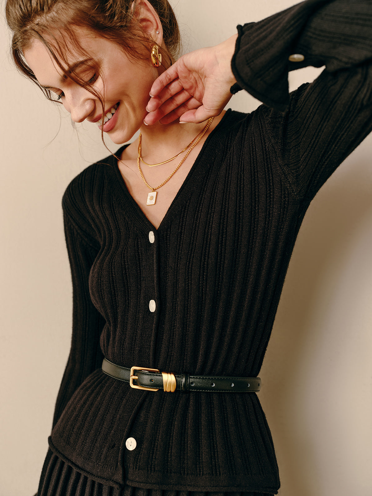Callistari V-Neck Pleated Sweater Co-ord Without Belt-CALLISTARI