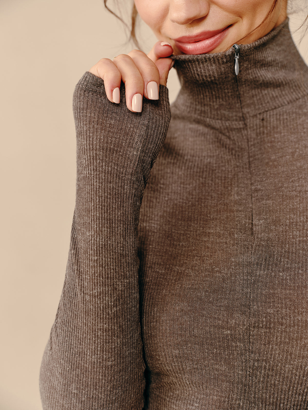 Callistari Turtleneck Ribbed Zipper Blouse-CALLISTARI