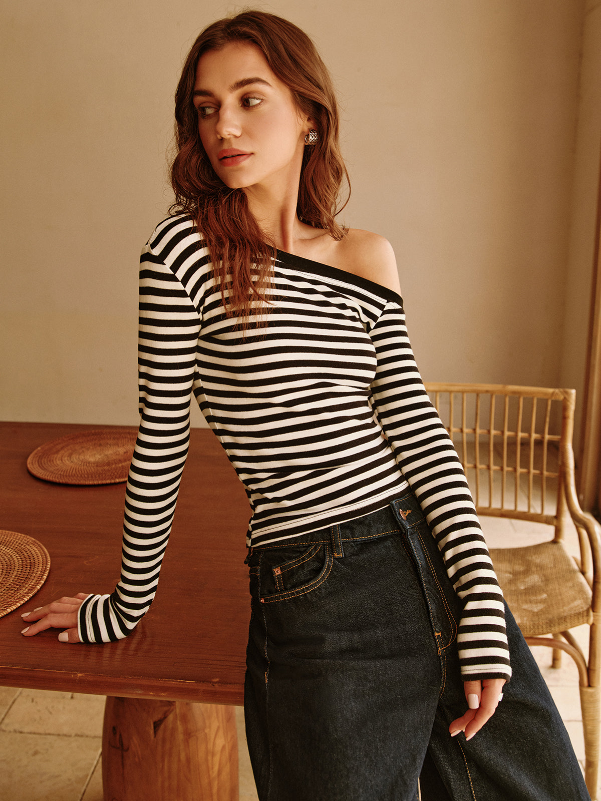 Callistari Cold-Shoulder Striped Jersey Blouse-CALLISTARI