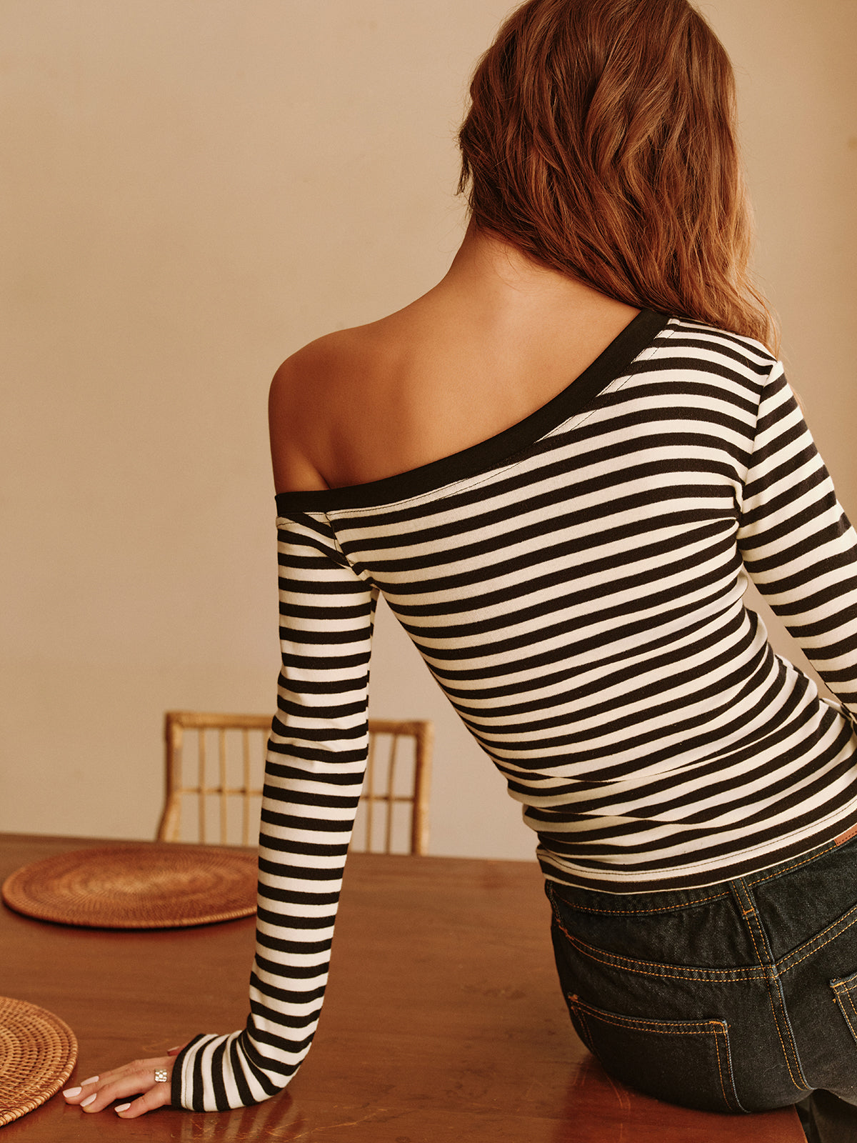 Callistari Cold-Shoulder Striped Jersey Blouse-CALLISTARI