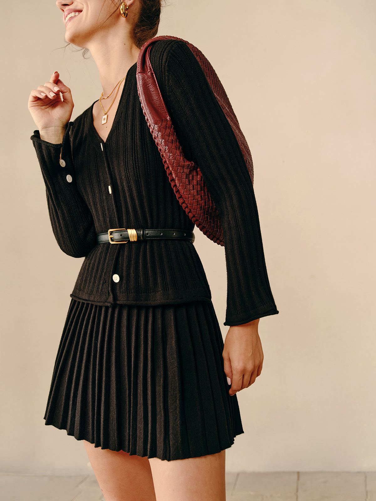 Callistari V-Neck Pleated Sweater Co-ord Without Belt-CALLISTARI