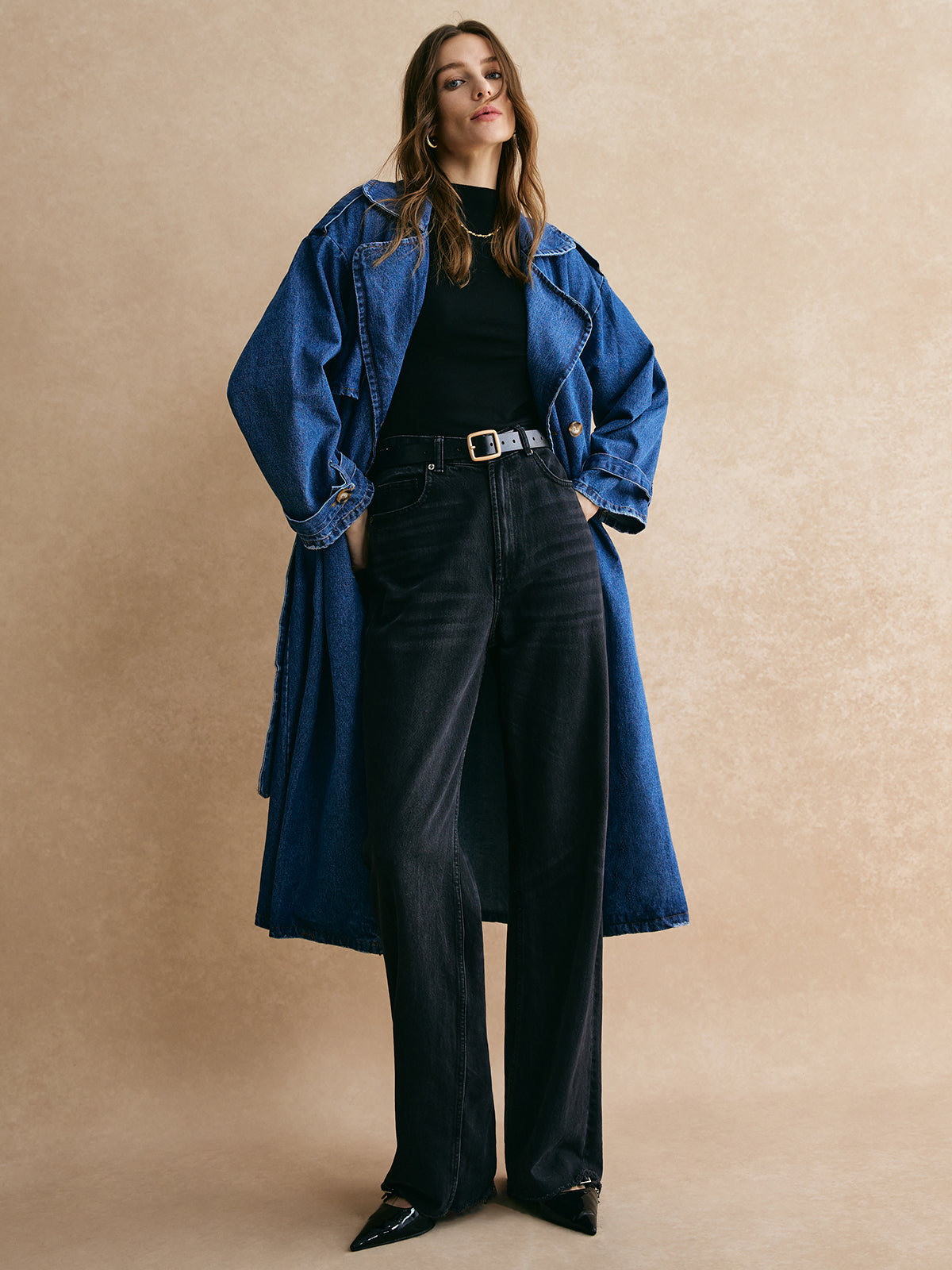 Cotton Belted Denim Trench Coat-CALLISTARI