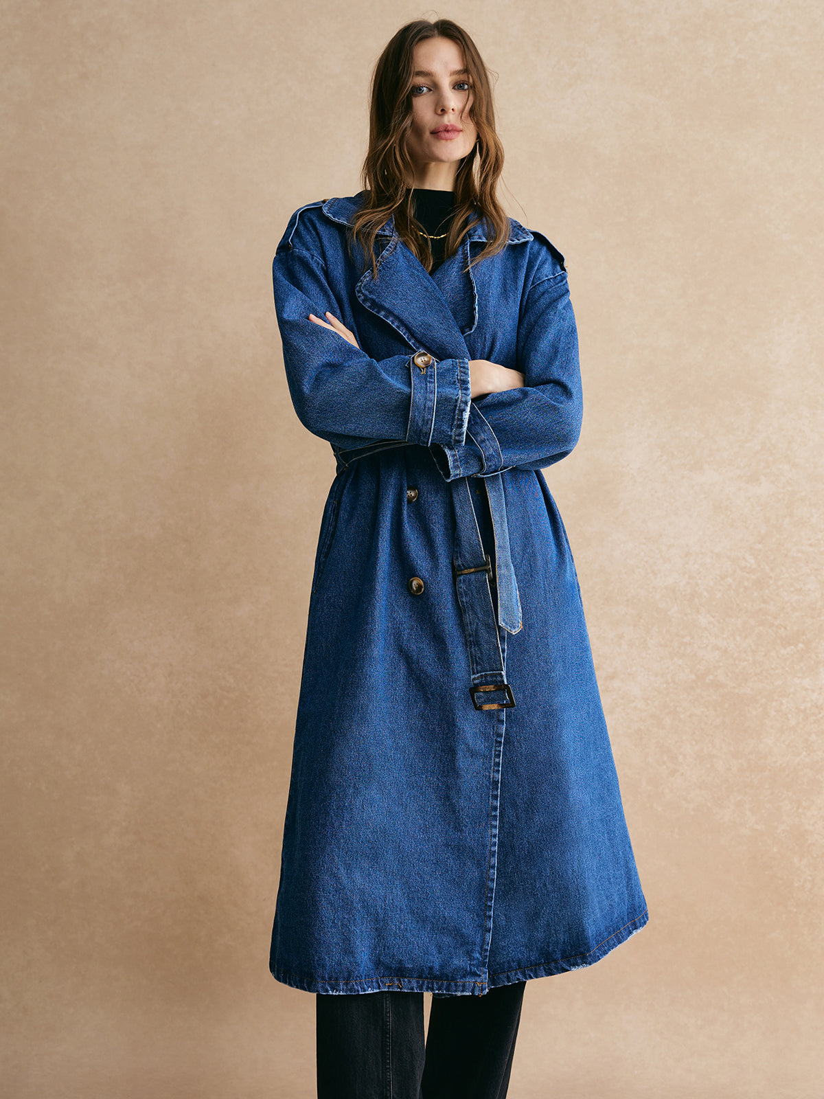 Cotton Belted Denim Trench Coat-CALLISTARI