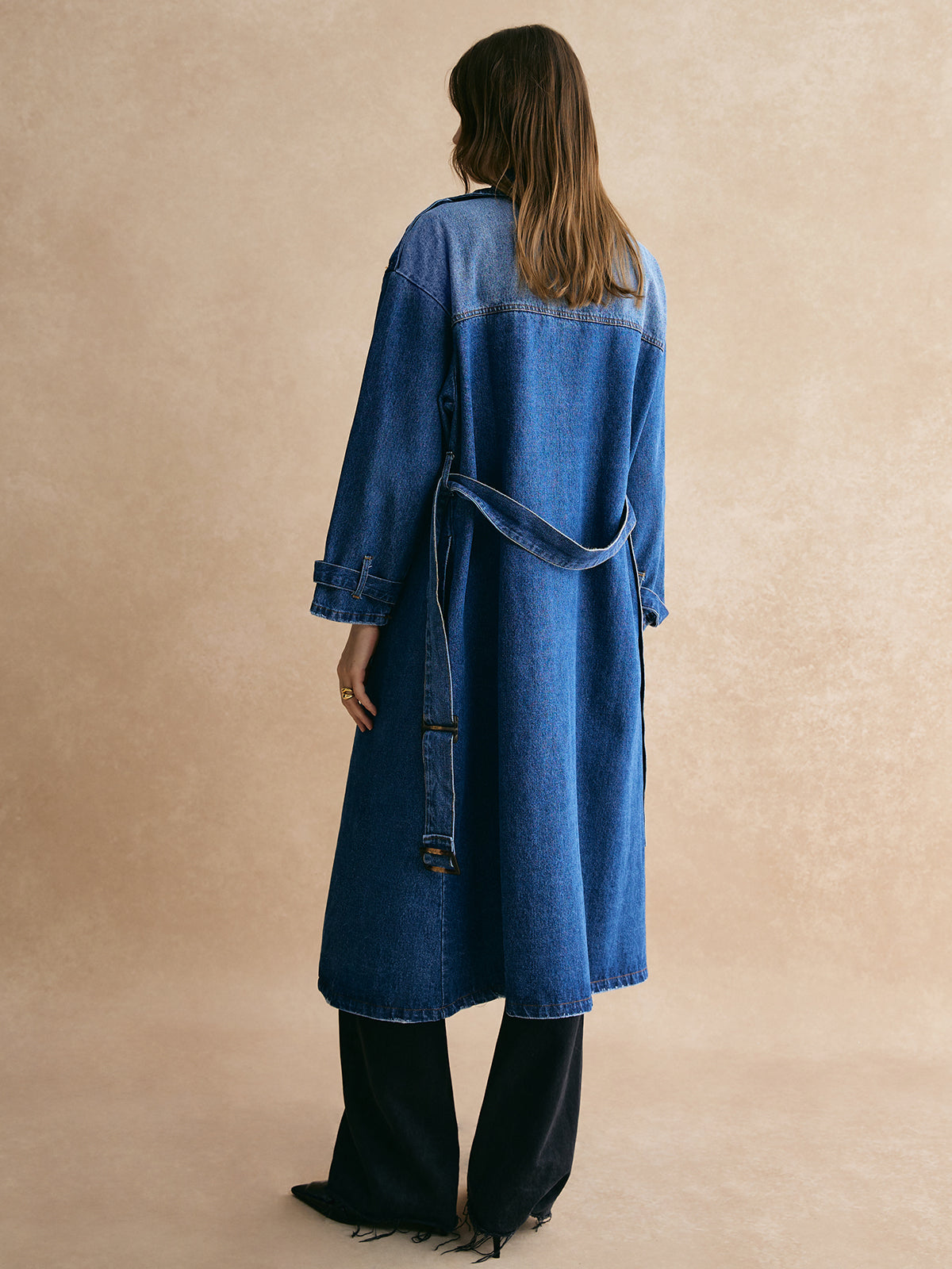 Cotton Belted Denim Trench Coat-CALLISTARI