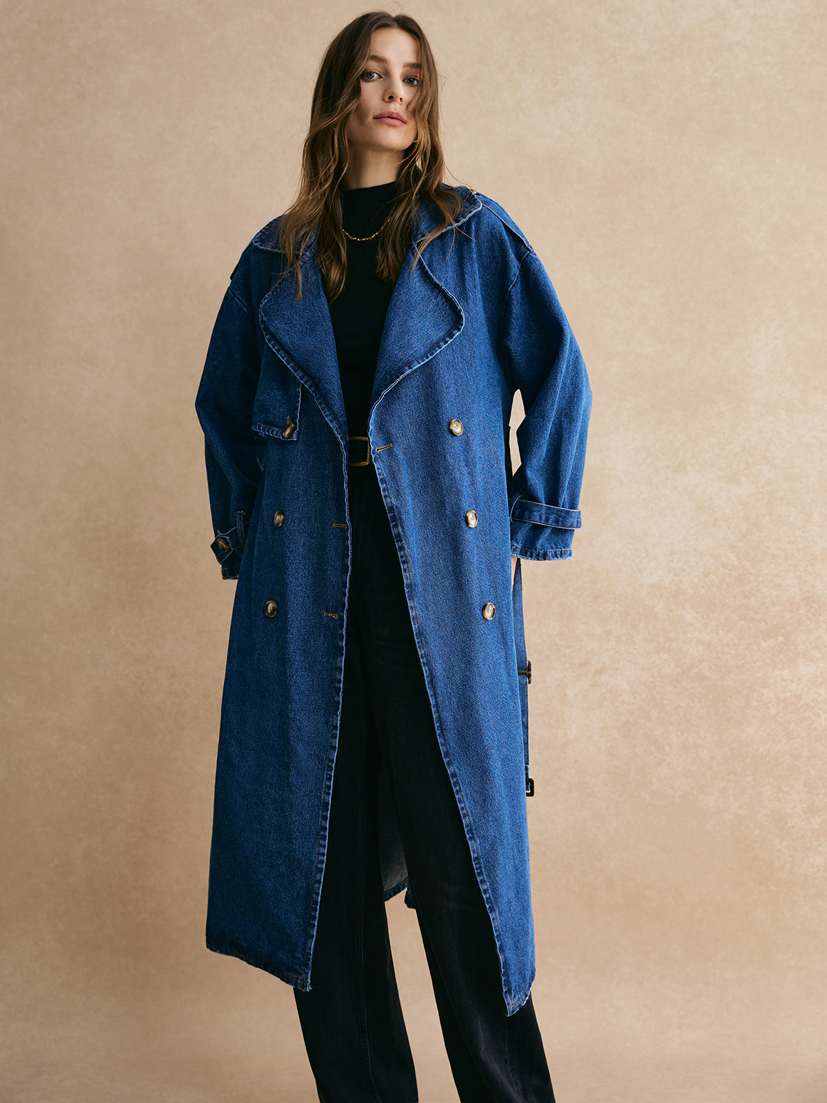 Cotton Belted Denim Trench Coat-CALLISTARI