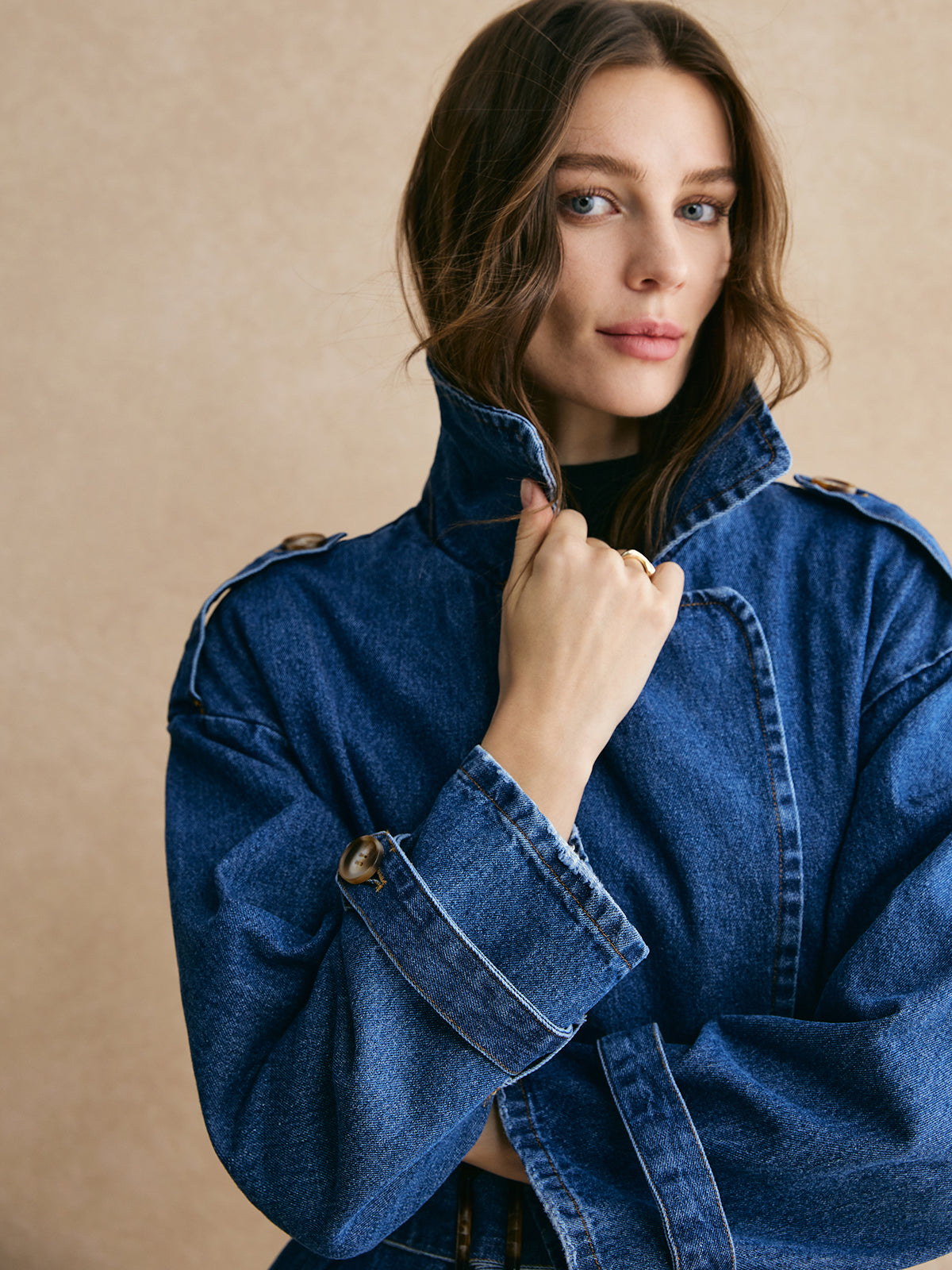 Cotton Belted Denim Trench Coat-CALLISTARI