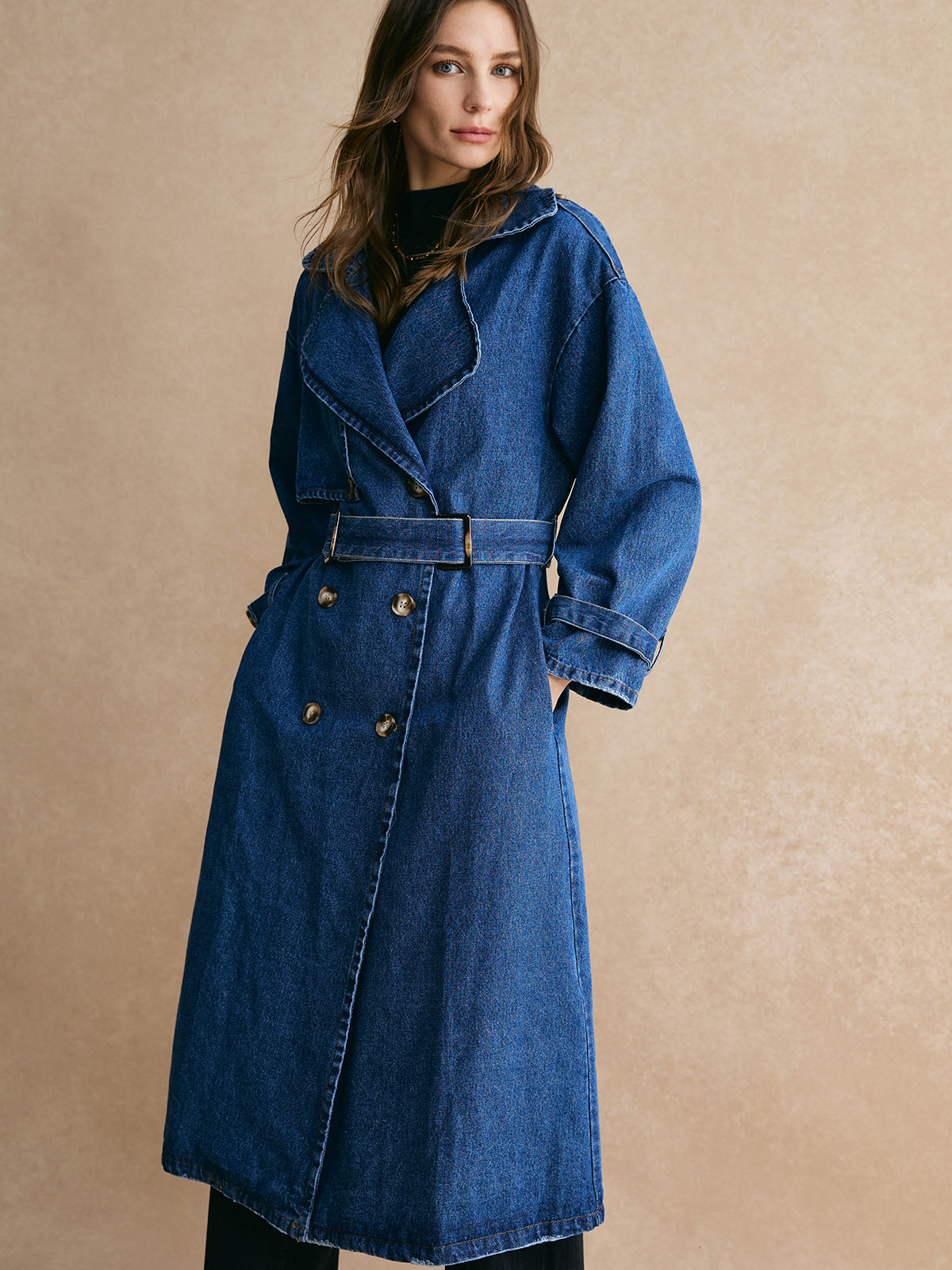 Cotton Belted Denim Trench Coat-CALLISTARI