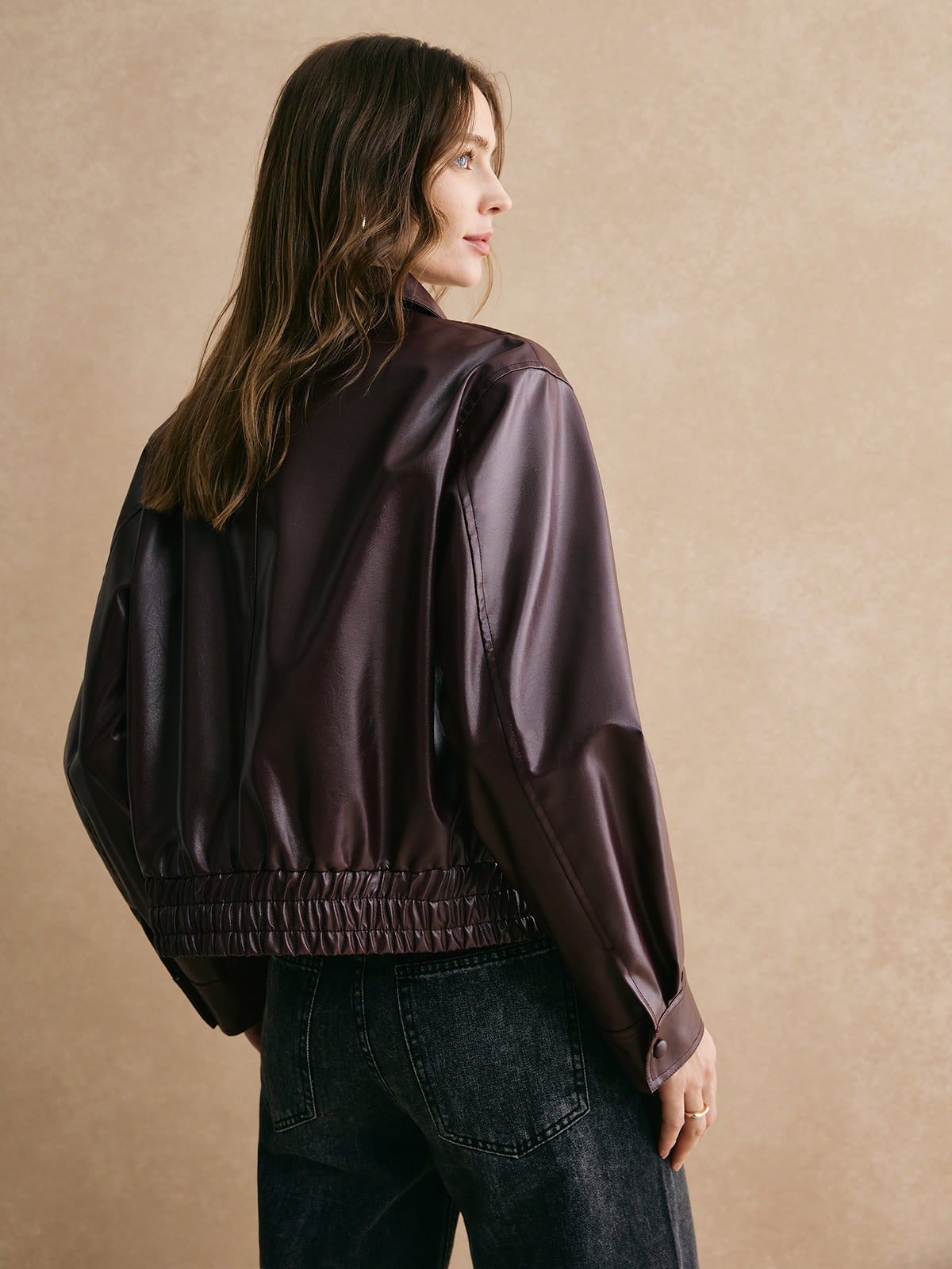 Lapel Zipper PU Leather Short Jacket-CALLISTARI