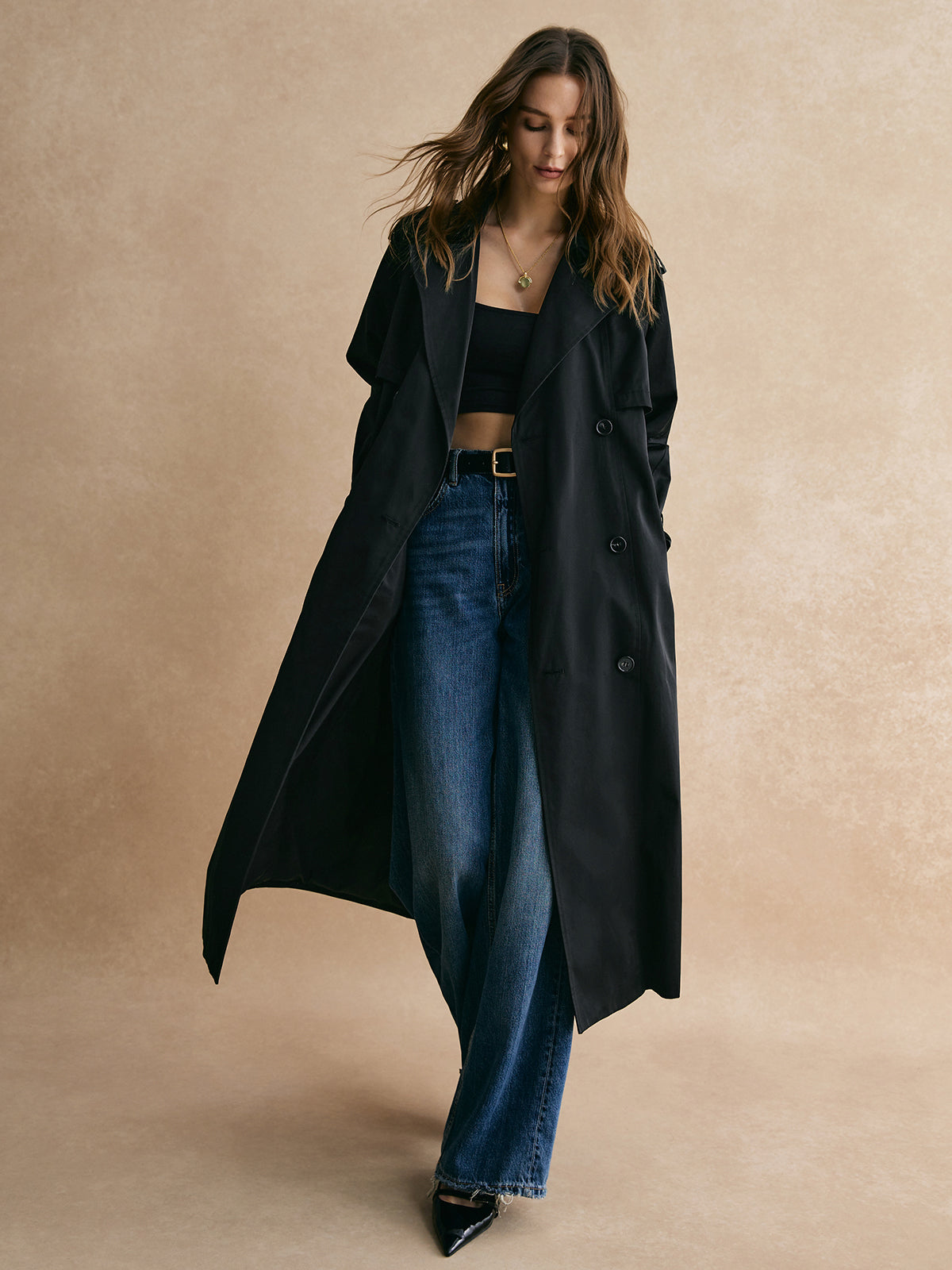 Casual Pockets Long Trench Coat-CALLISTARI