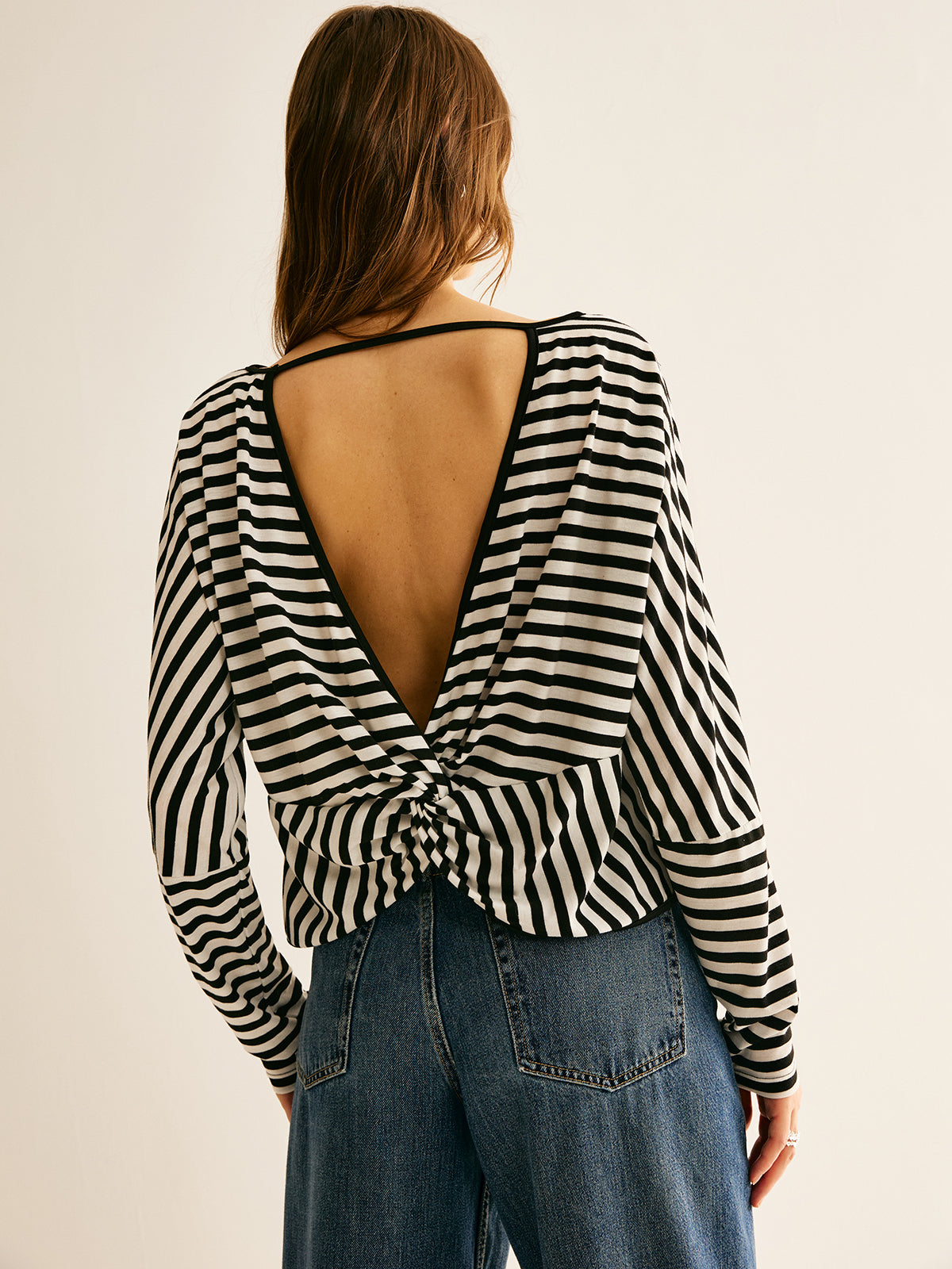 Callistari Striped Backless Knotted T-Shirt-CALLISTARI