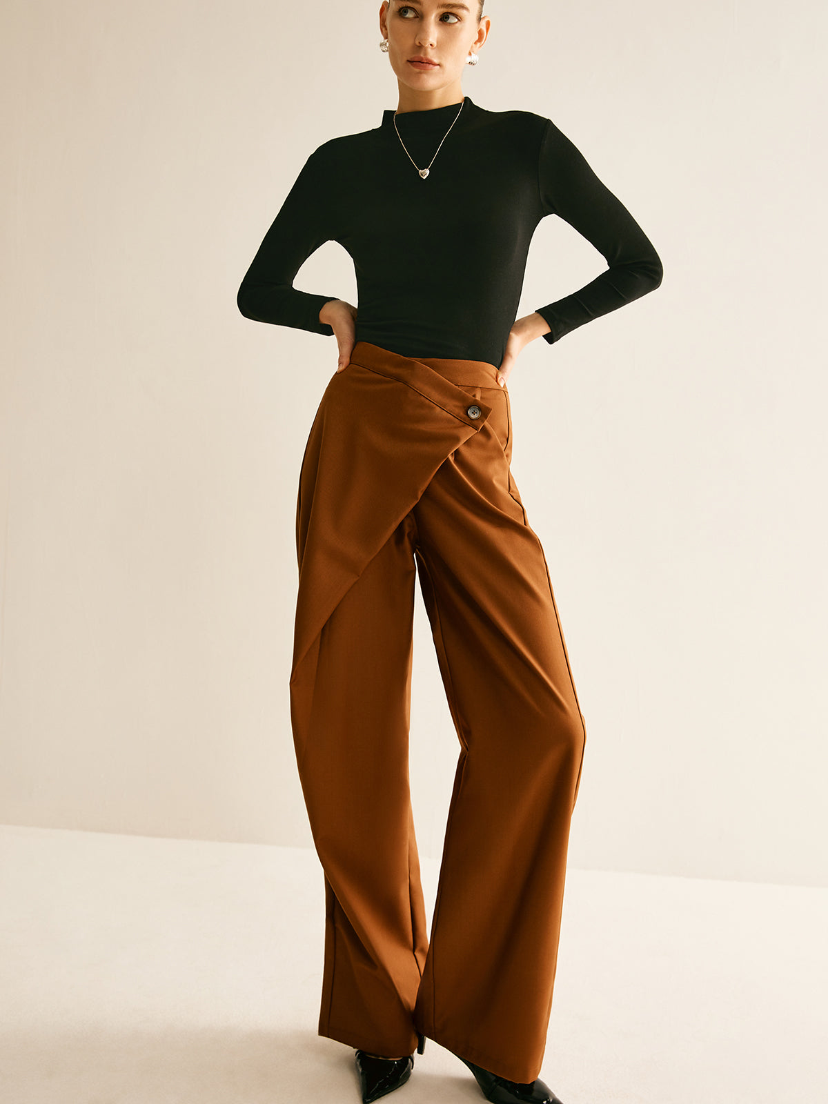 Asymmetrical Mid-Waist Straight Pants-CALLISTARI