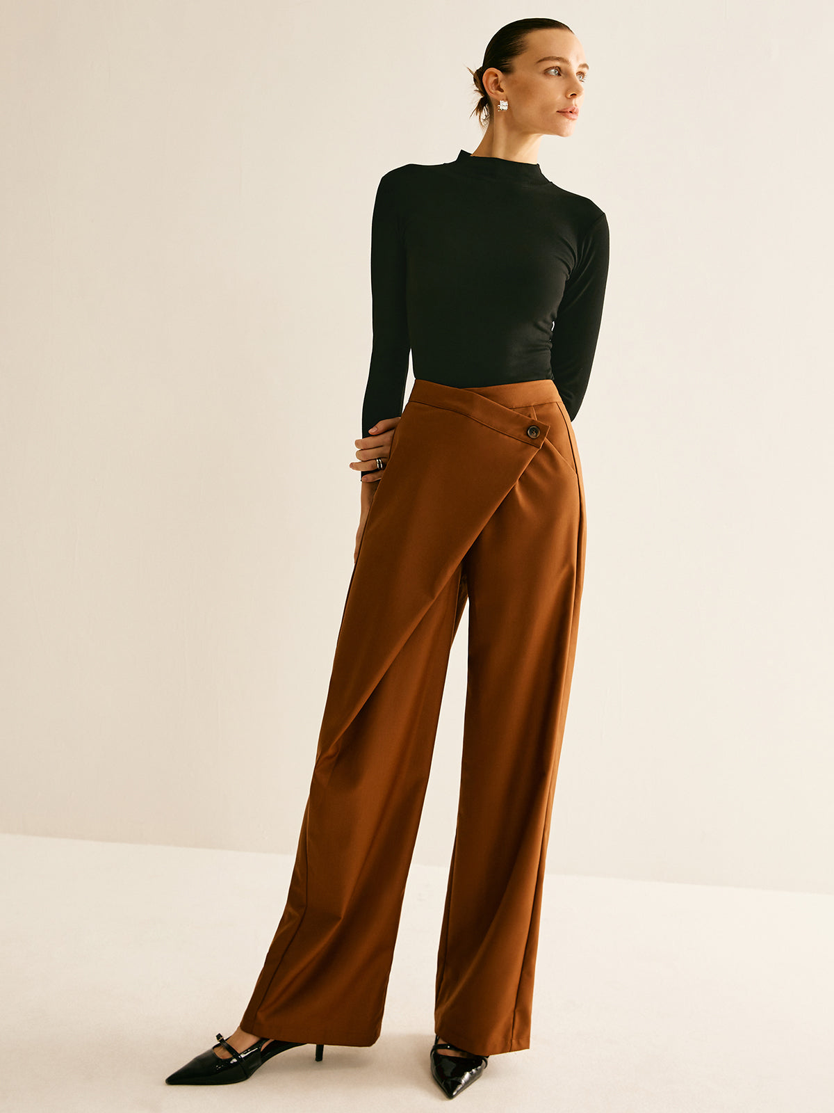 Asymmetrical Mid-Waist Straight Pants-CALLISTARI