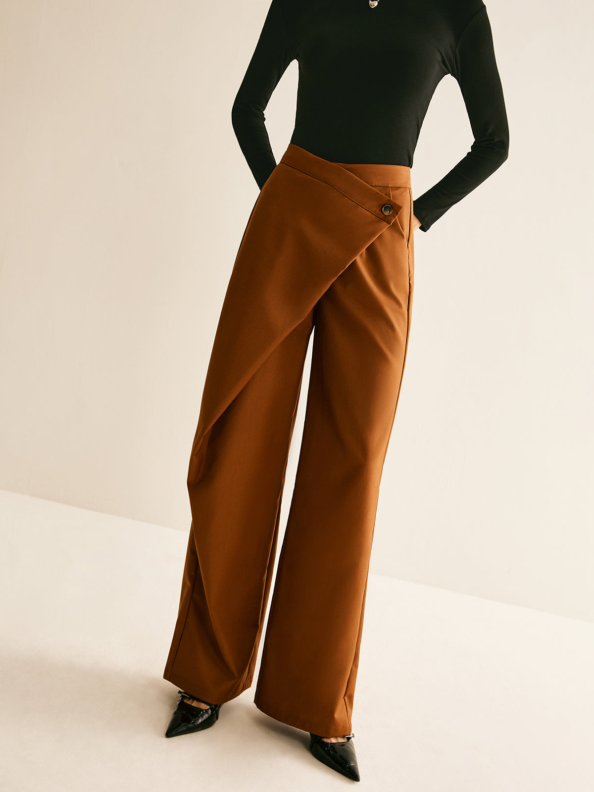 Asymmetrical Mid-Waist Straight Pants-CALLISTARI