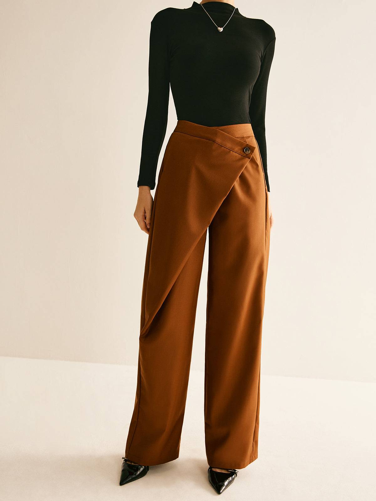 Asymmetrical Mid-Waist Straight Pants-CALLISTARI