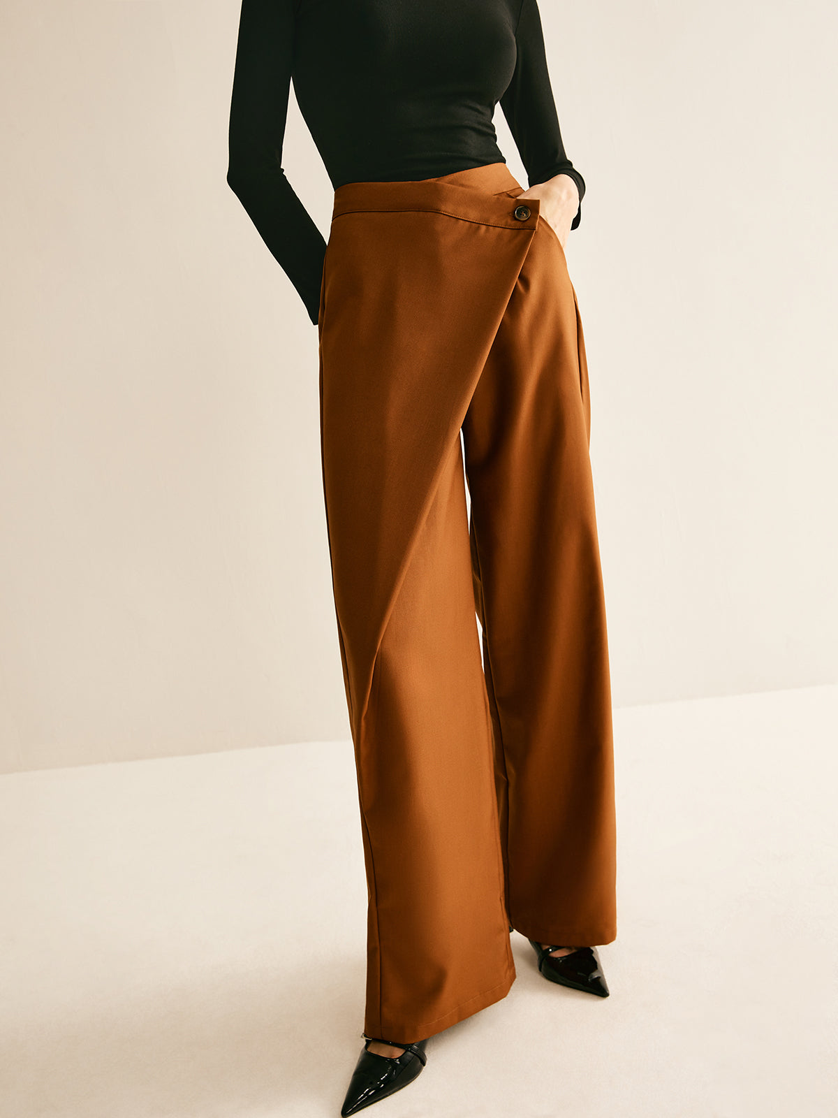 Asymmetrical Mid-Waist Straight Pants-CALLISTARI