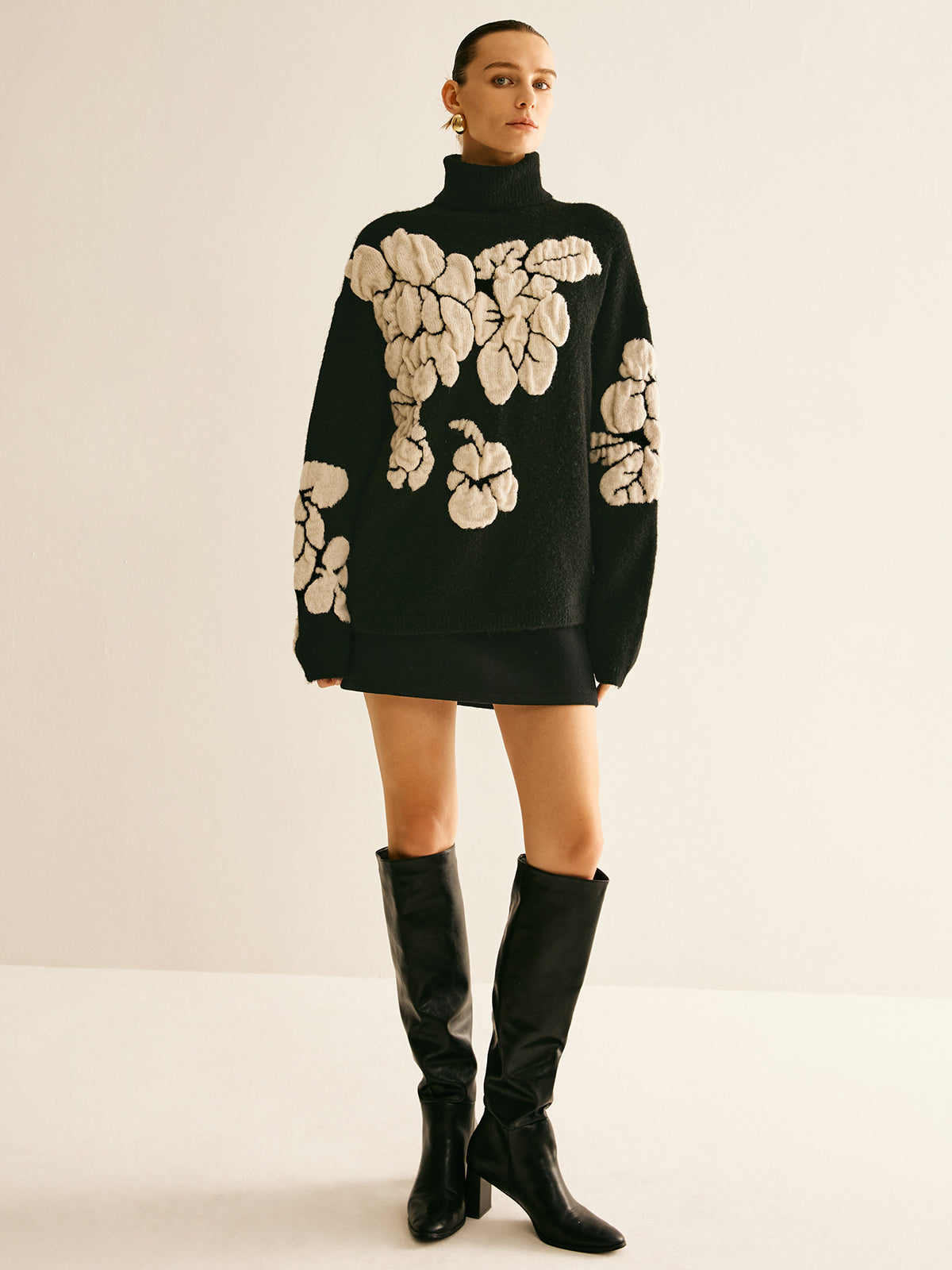 Wool-Blend Turtleneck Jacquard Sweater-CALLISTARI