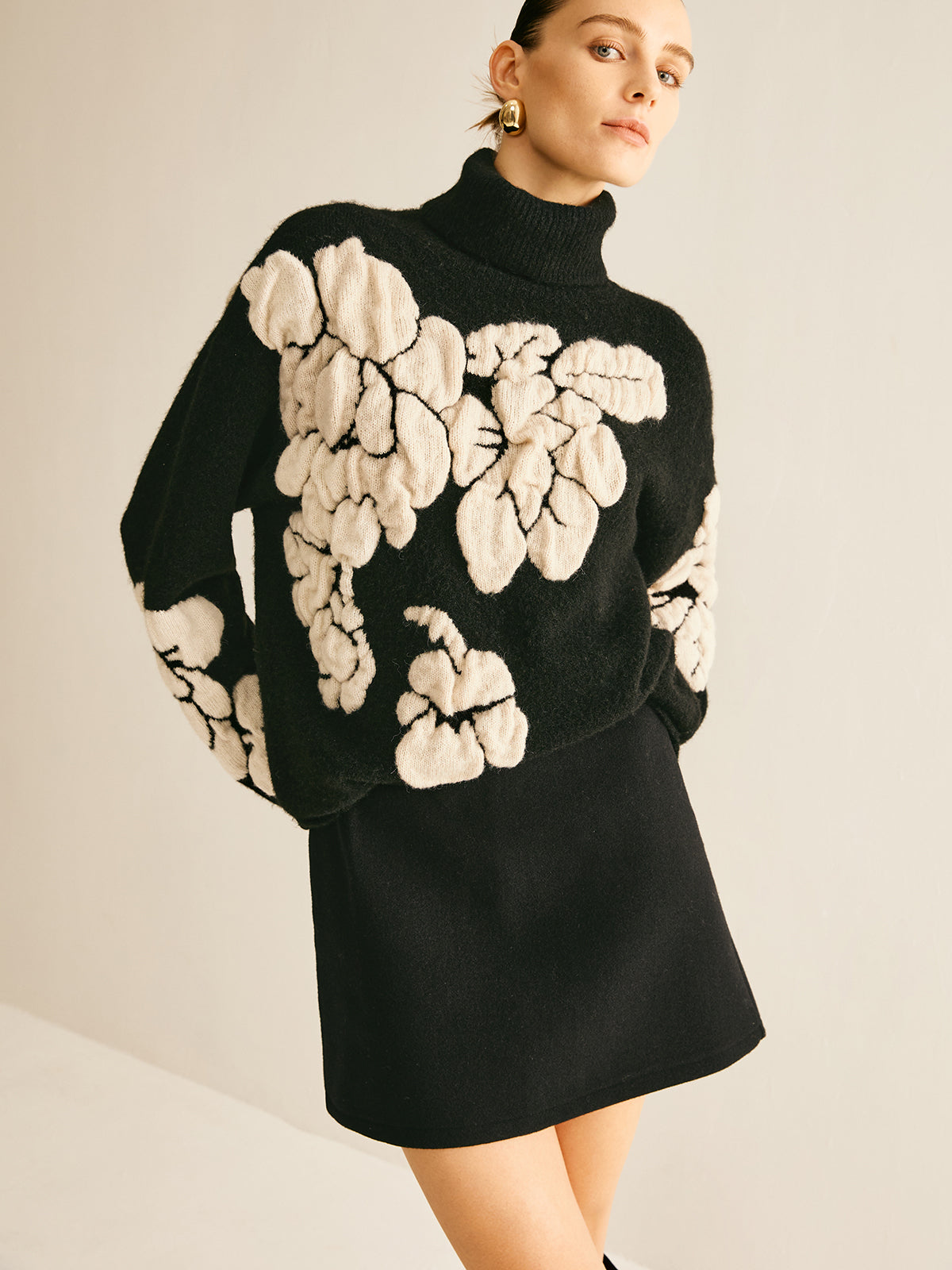 Wool-Blend Turtleneck Jacquard Sweater-CALLISTARI