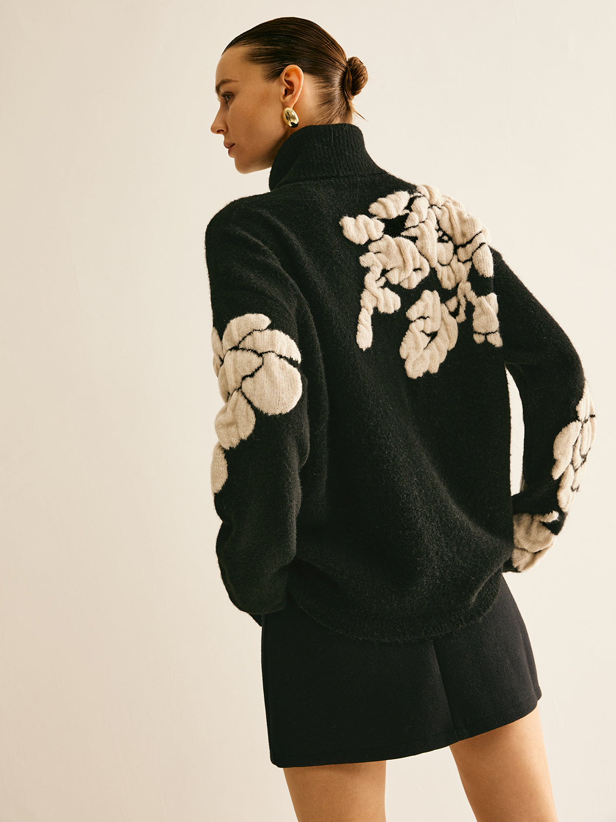 Wool-Blend Turtleneck Jacquard Sweater-CALLISTARI