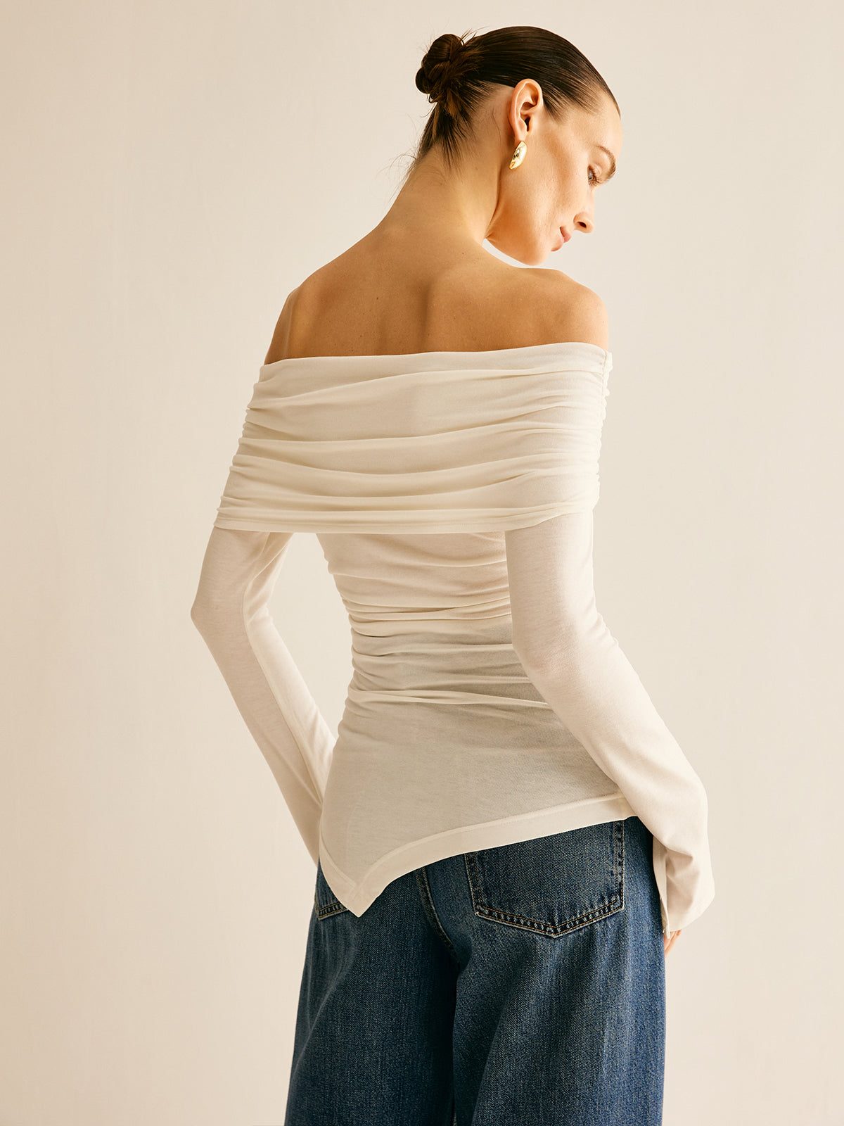 Callistari Asymmetrical Ruched Off Shoulder T-Shirt-CALLISTARI