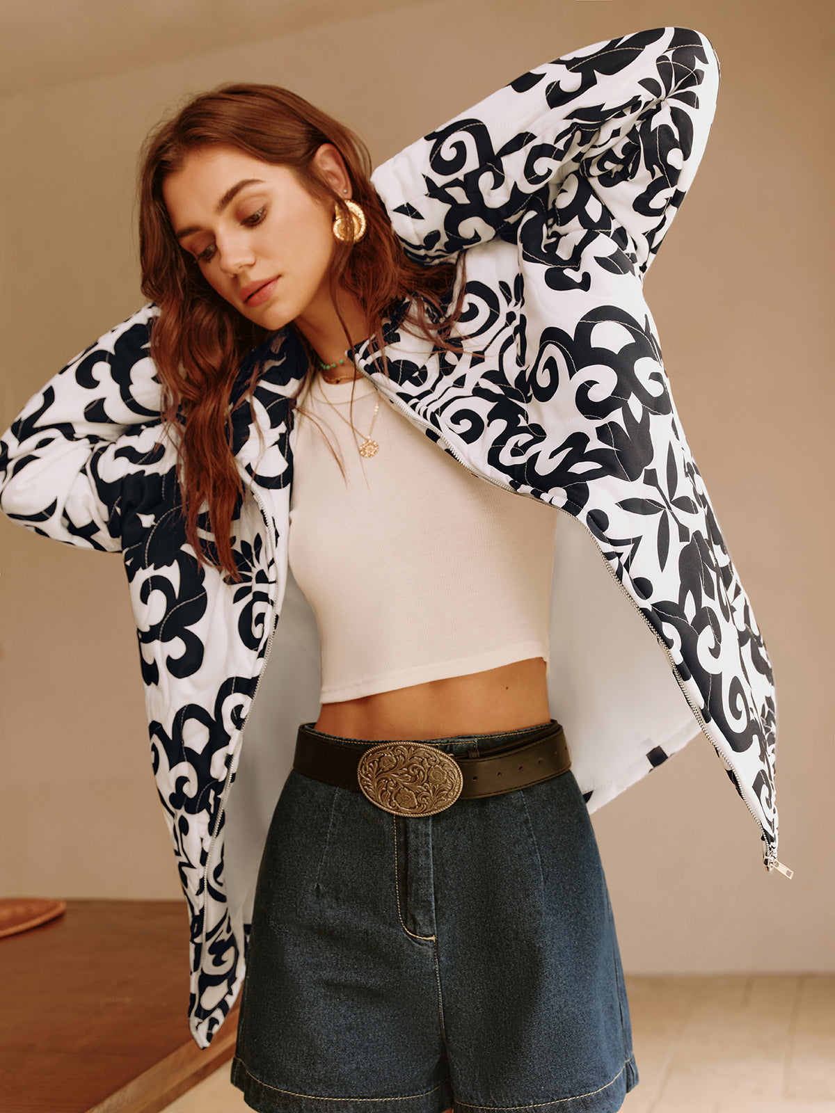 Boheme Printed Zipper Loose Jacket-CALLISTARI