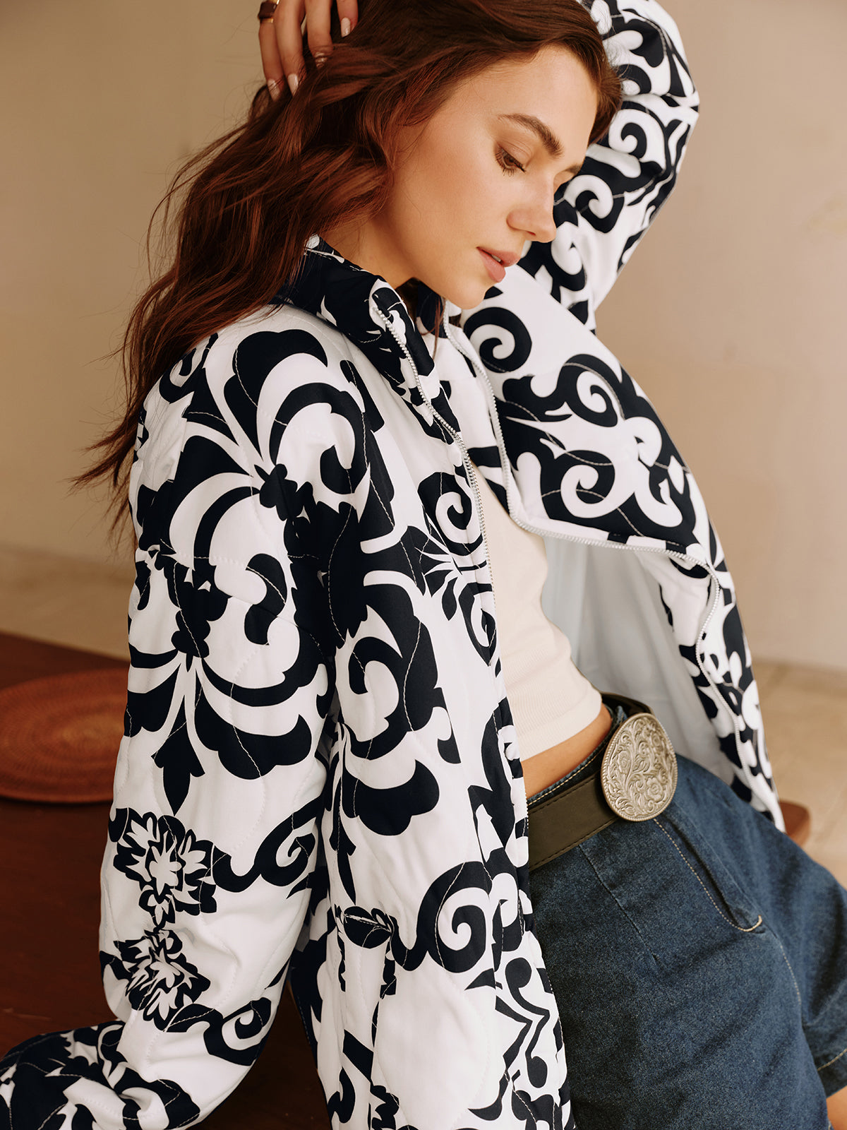 Boheme Printed Zipper Loose Jacket-CALLISTARI