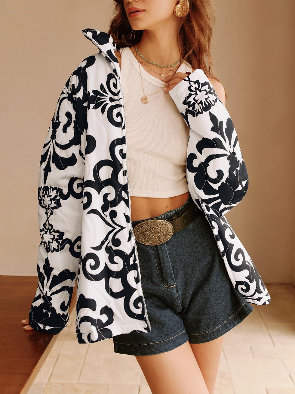 Boheme Printed Zipper Loose Jacket-CALLISTARI