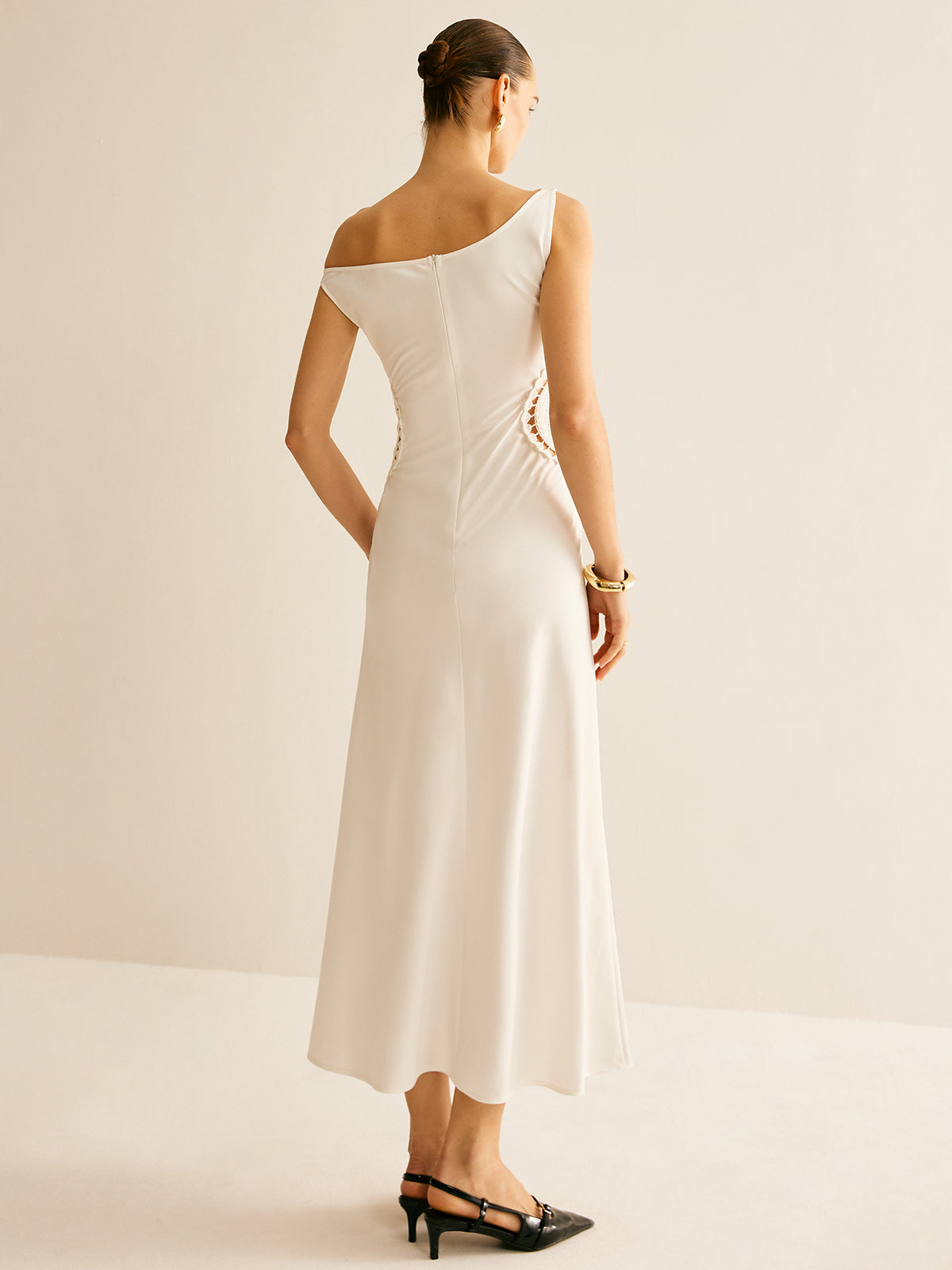 Asymmetrical Neck Floral Embroiled Long Dress-CALLISTARI